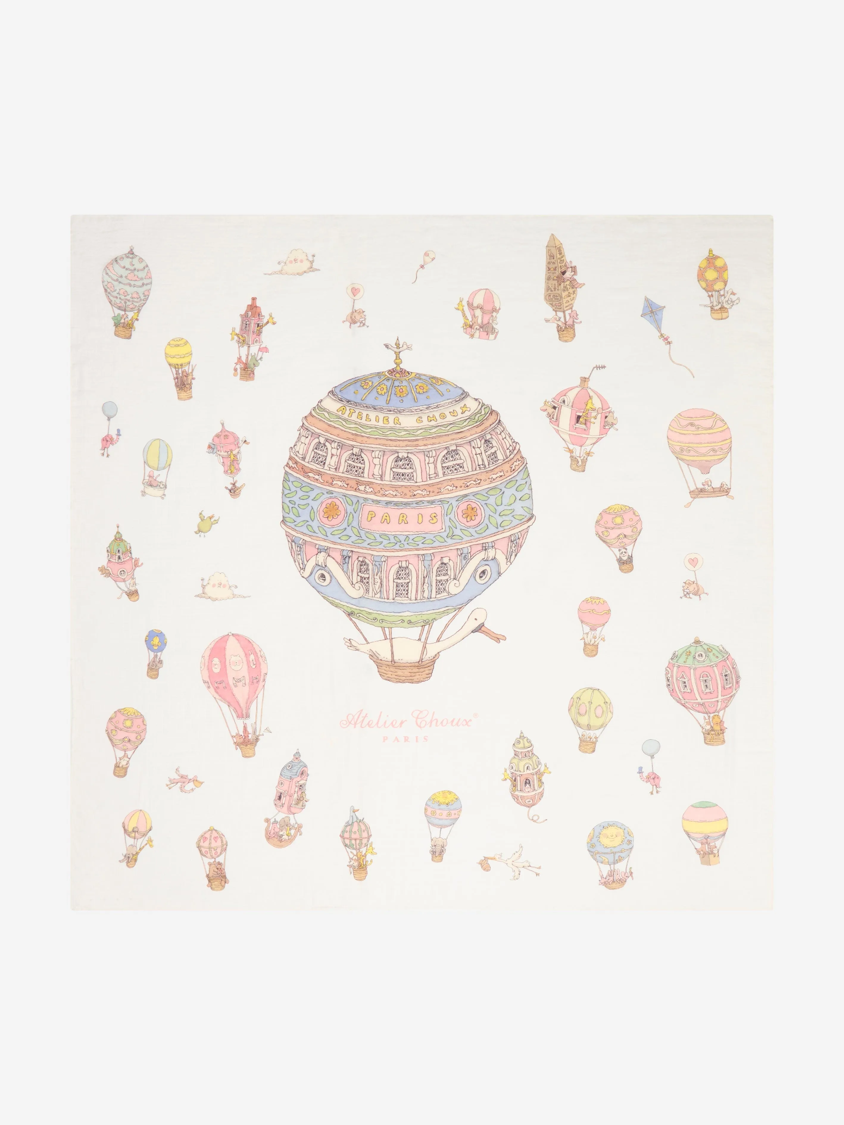 Atelier Choux Baby Grand Carr Hot Air Balloons Blanket in White (200cm)