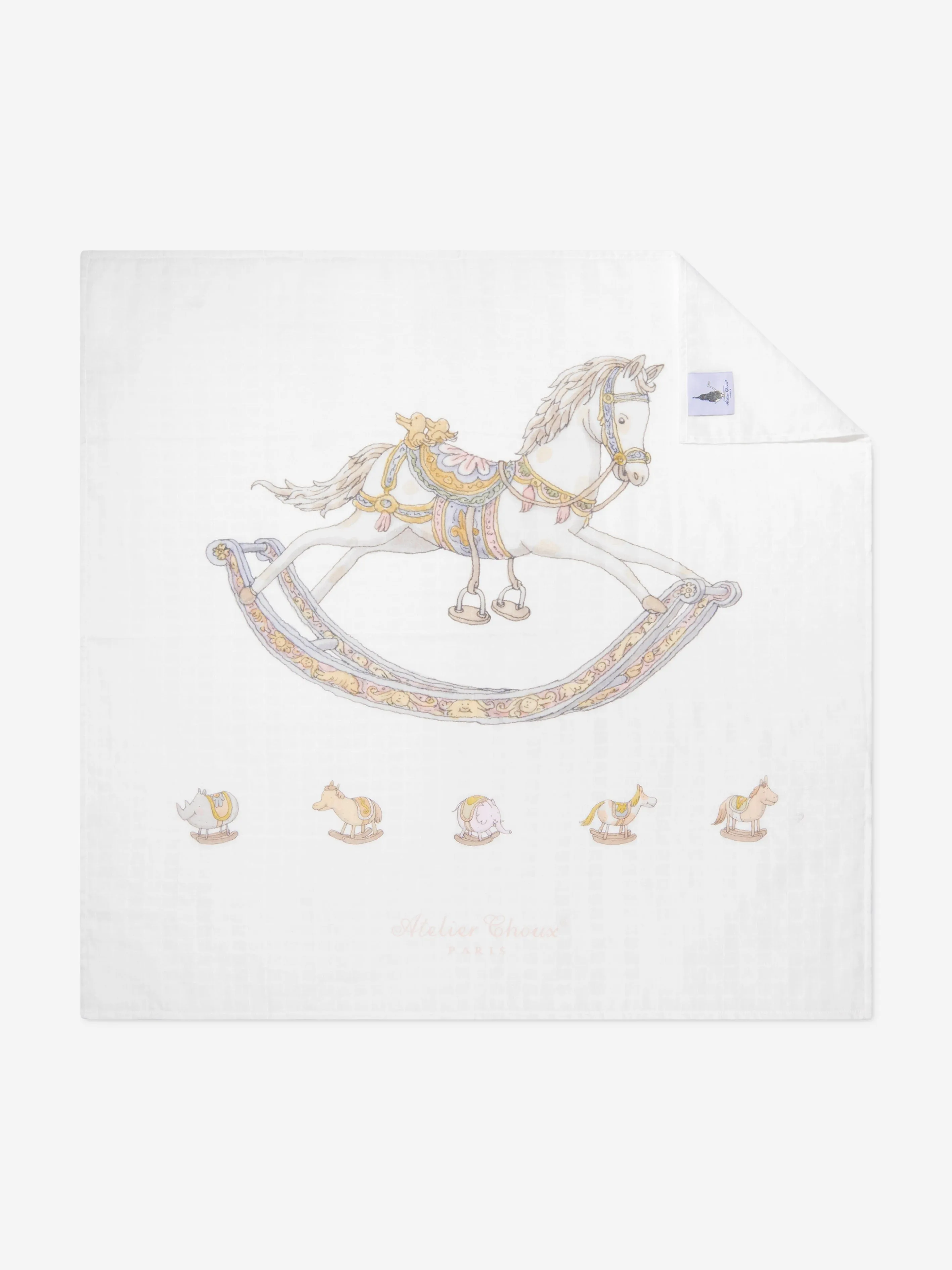 Atelier Choux Baby Rocking Horse Swaddle in White (100cm)