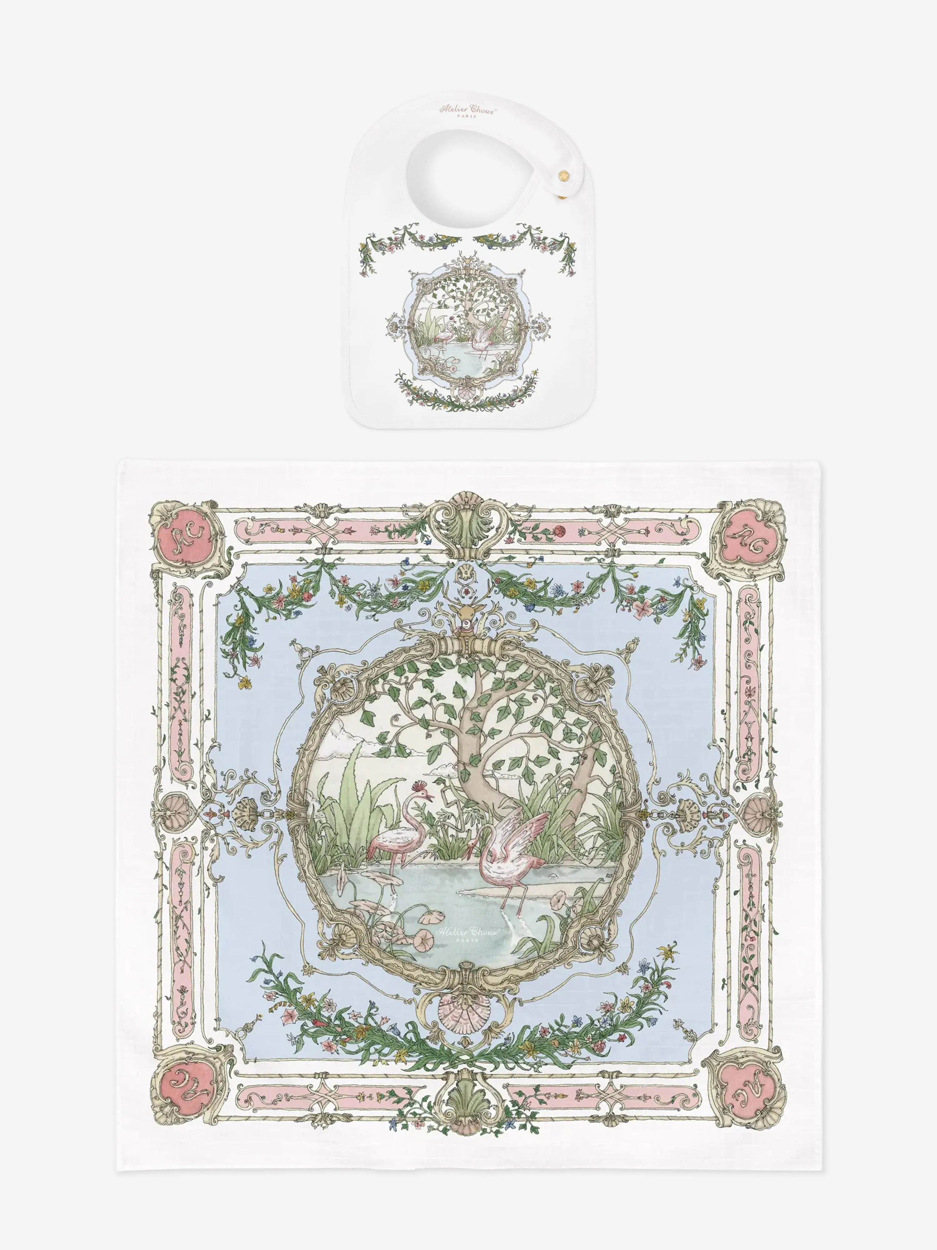 Atelier Choux Baby Tapestry - The Original Carr and Satin Bib Set in Multicolour