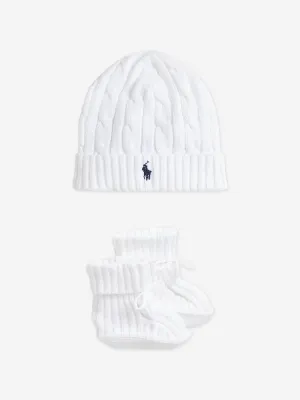 Baby Boys Cotton Hat and Boots Set in White