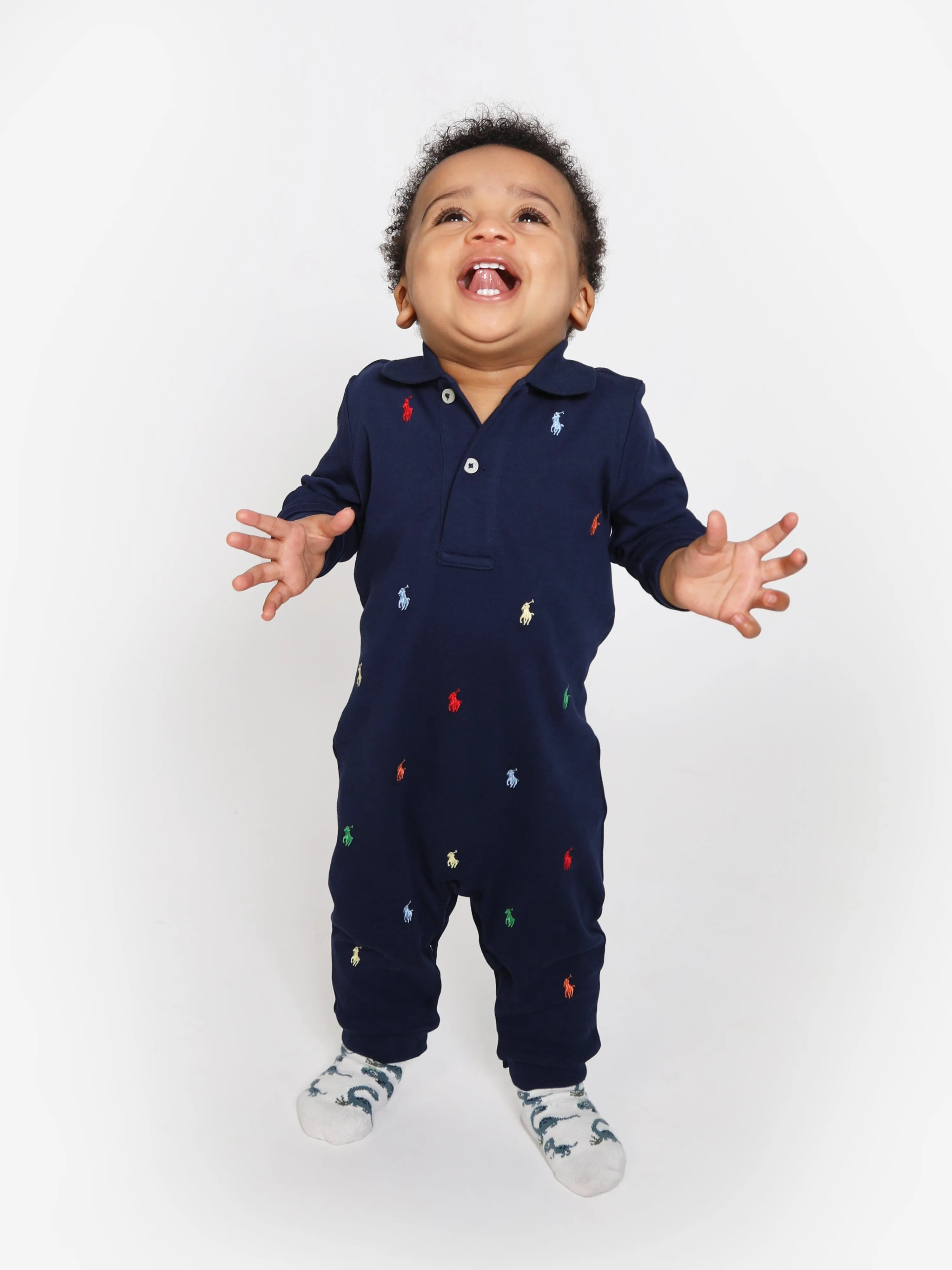 Baby Boys Logo Romper in Navy
