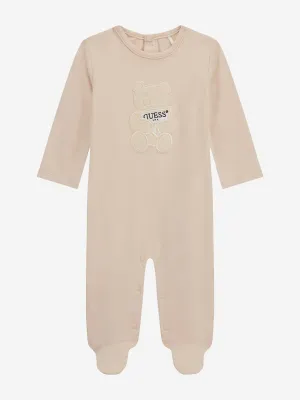 Baby Embroidered Bear Babygrow in Beige