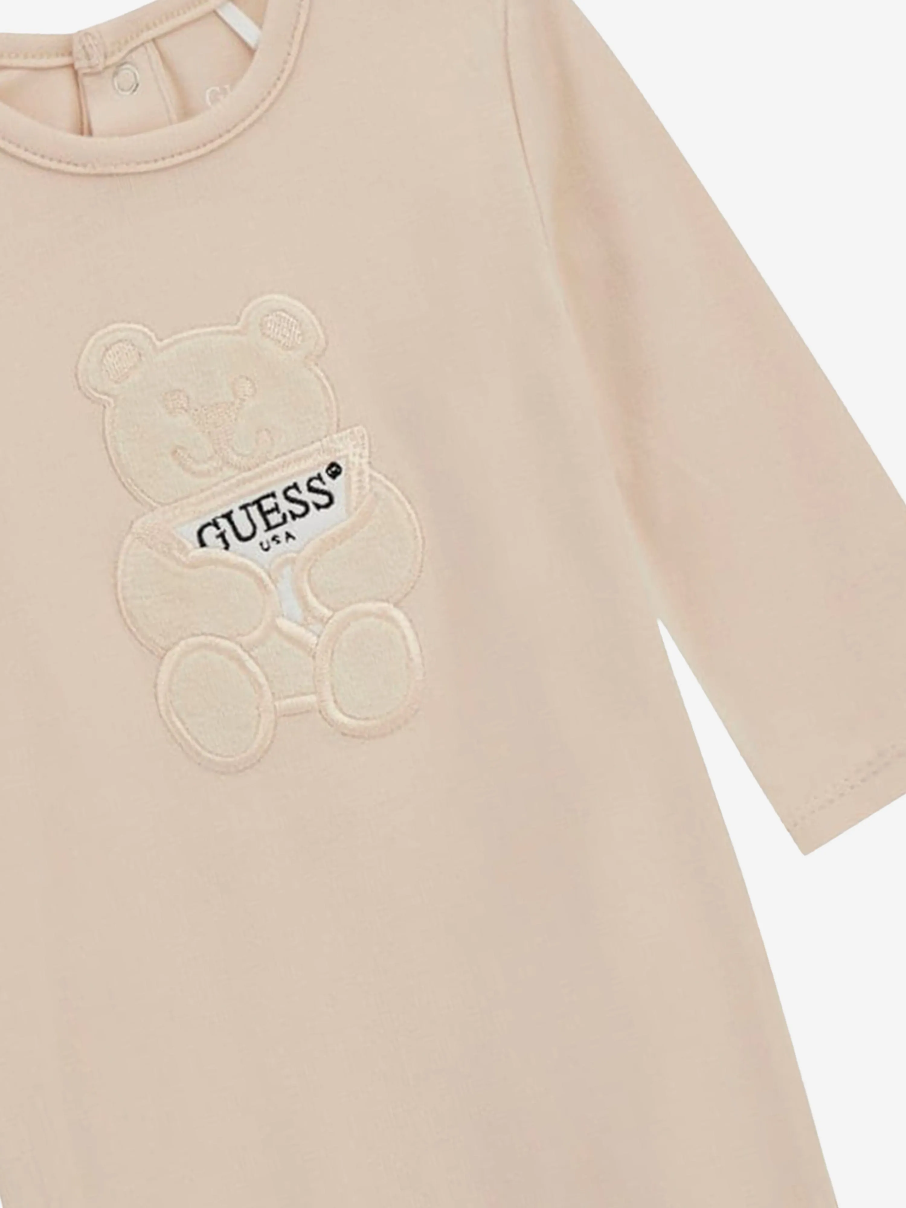 Baby Embroidered Bear Babygrow in Beige