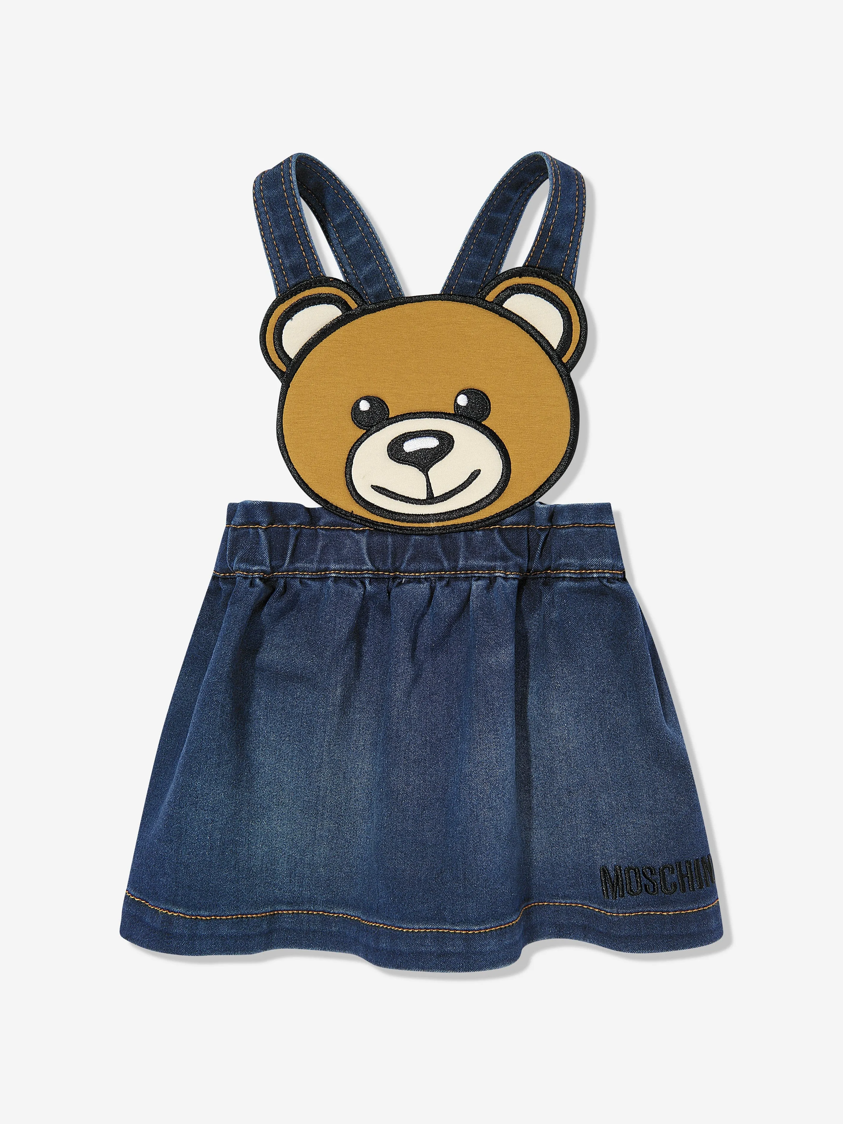 Baby Girls Bear Denim Dress Set in Ivory