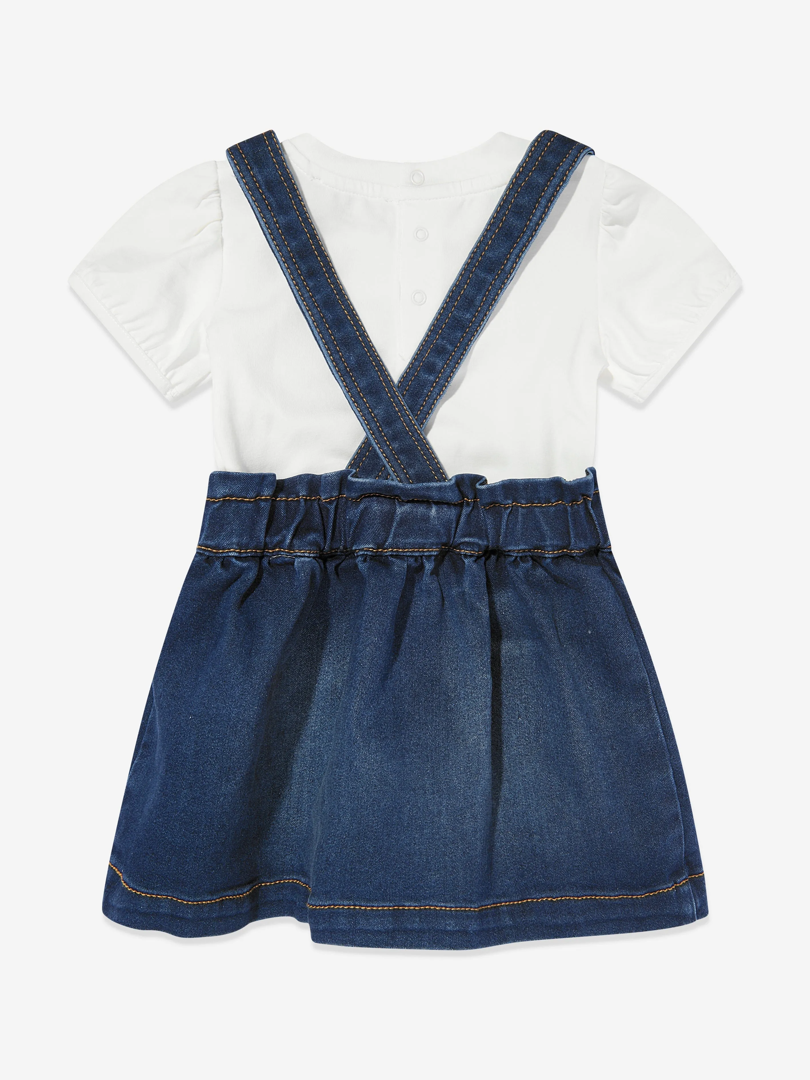 Baby Girls Bear Denim Dress Set in Ivory