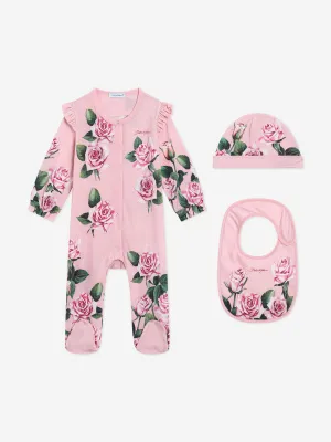 Baby Girls Rose Print Babygrow Set in Pink