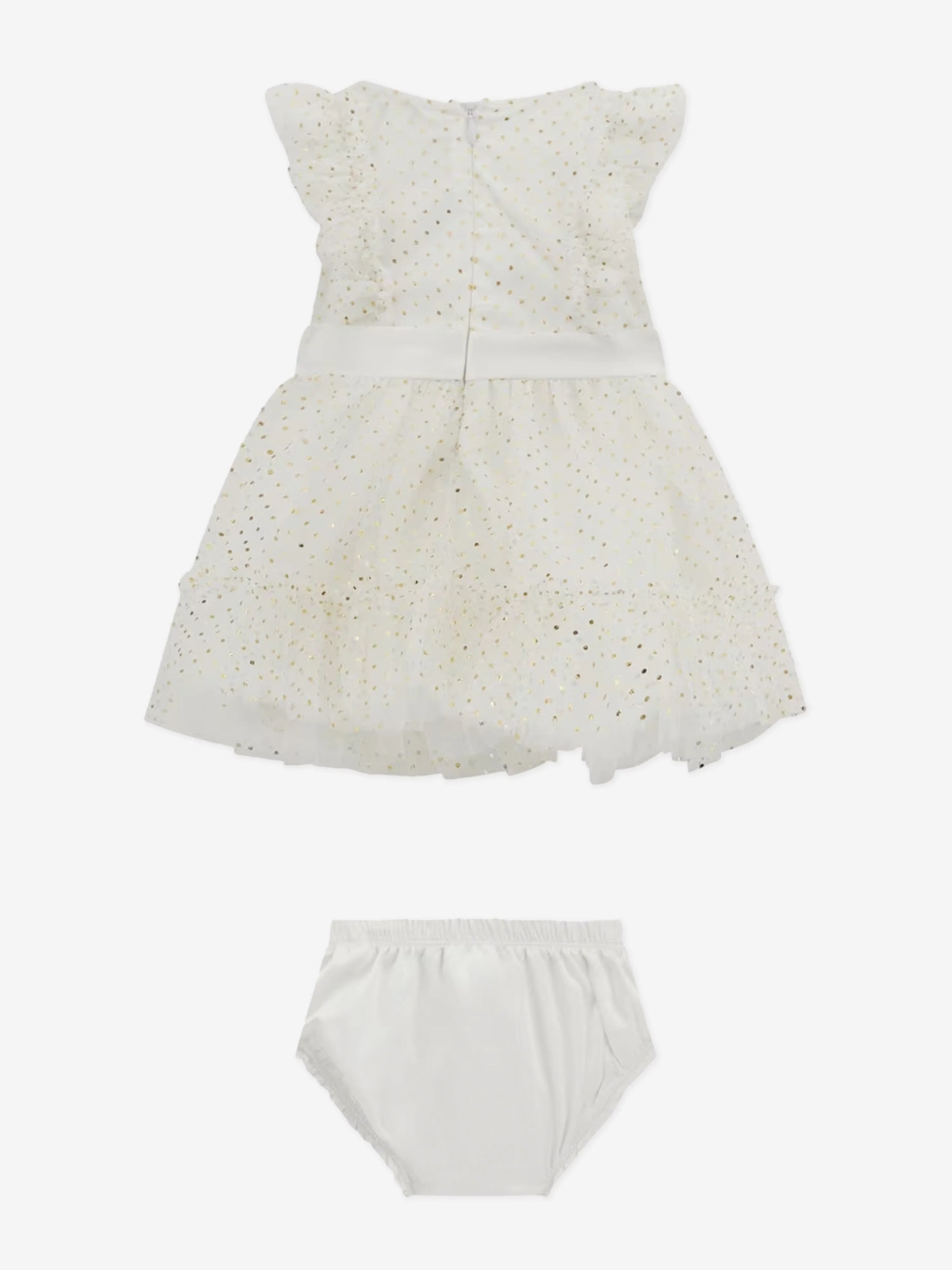 Baby Girls Spotted Ruffle Dress in White