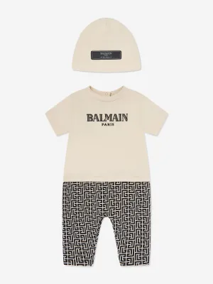 Balmain Baby Boys Romper Gift Set in Beige