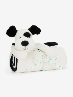 Bashful Black & Cream Puppy Blankie in White (70cm)