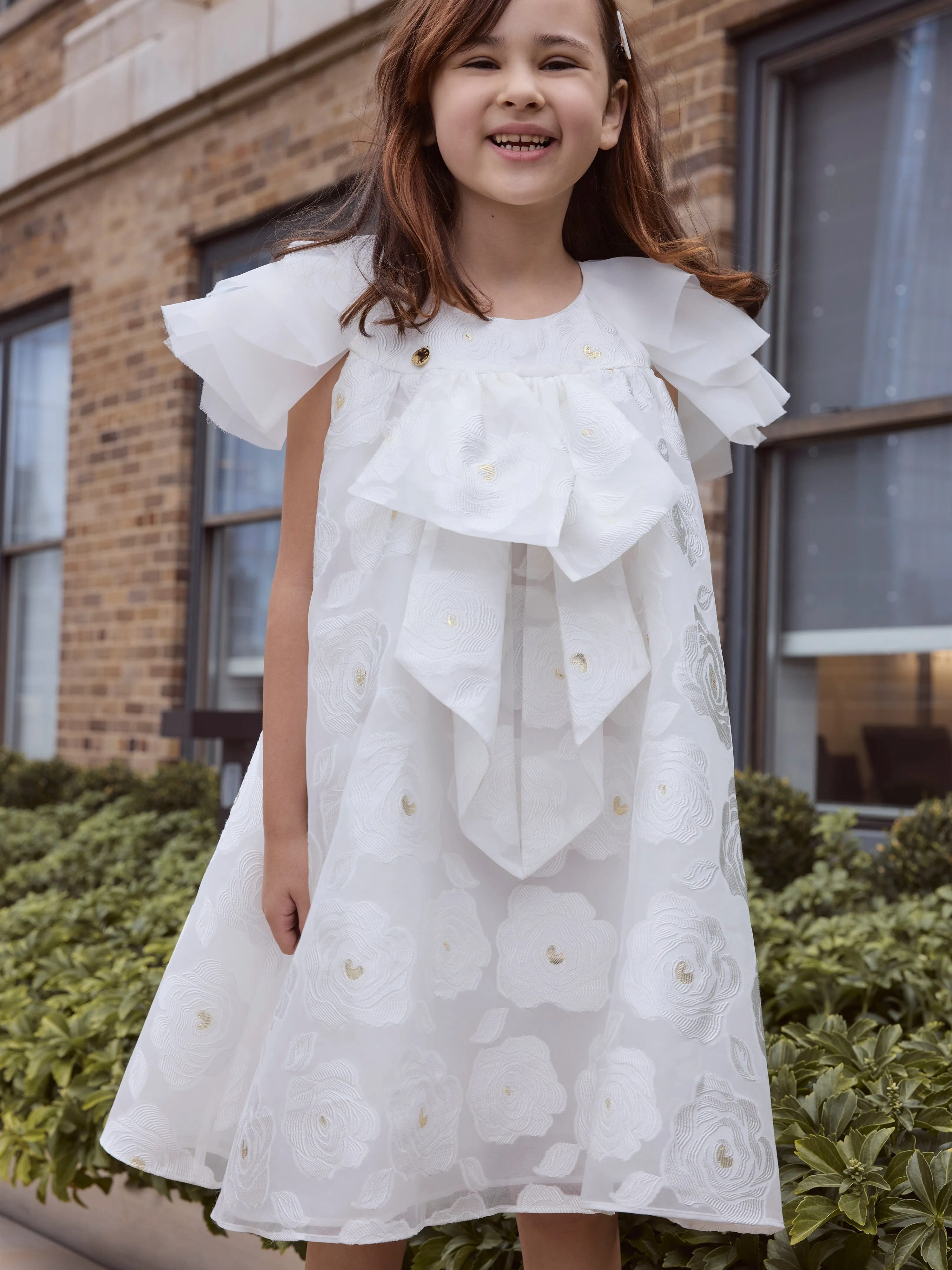 BCBG Girls Floaty Organza Floral Dress in White