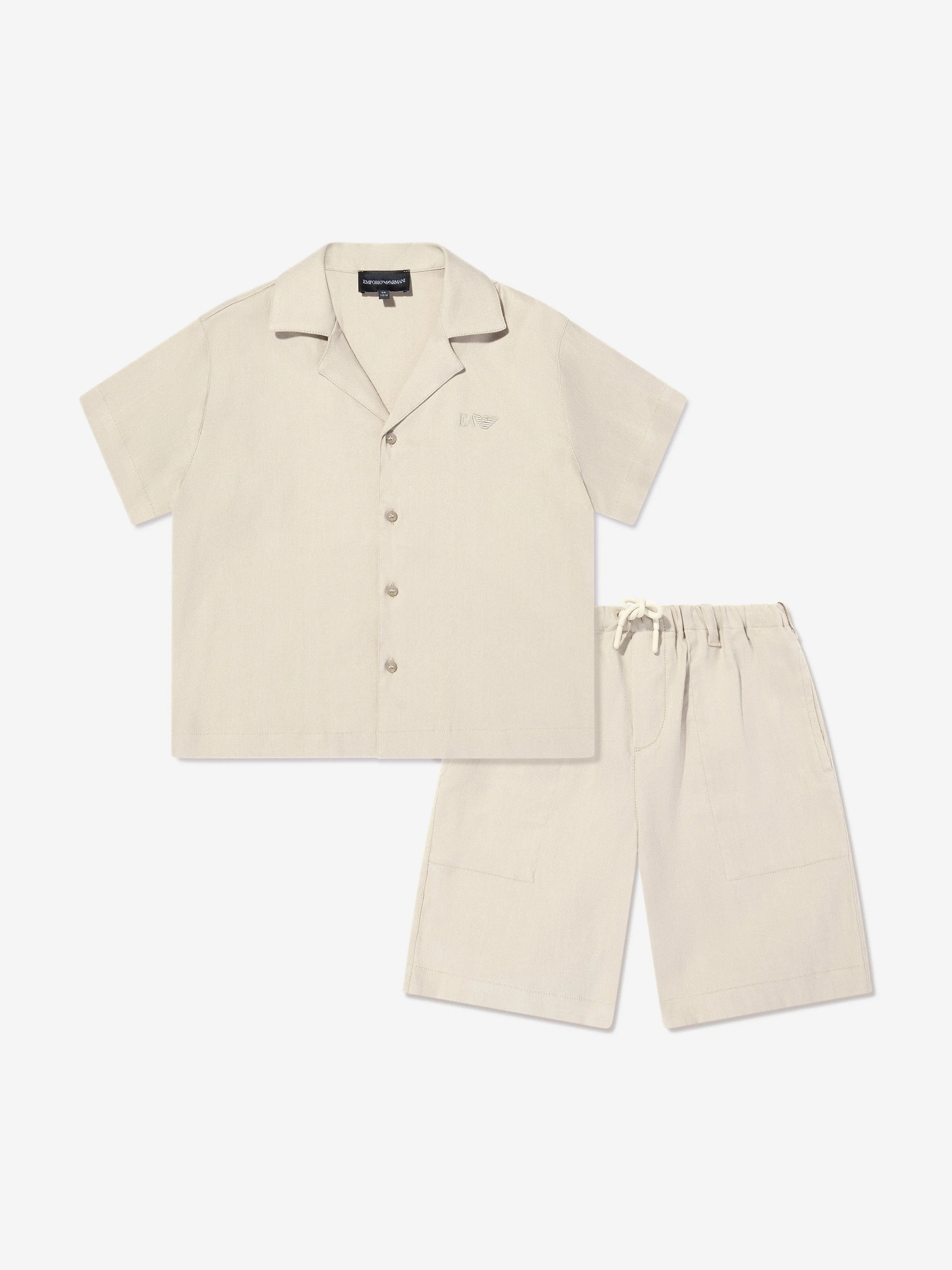 Boys Linen Shirt and Shorts Set in Beige