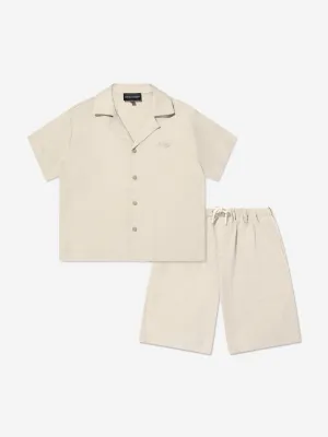 Boys Linen Shirt and Shorts Set in Beige