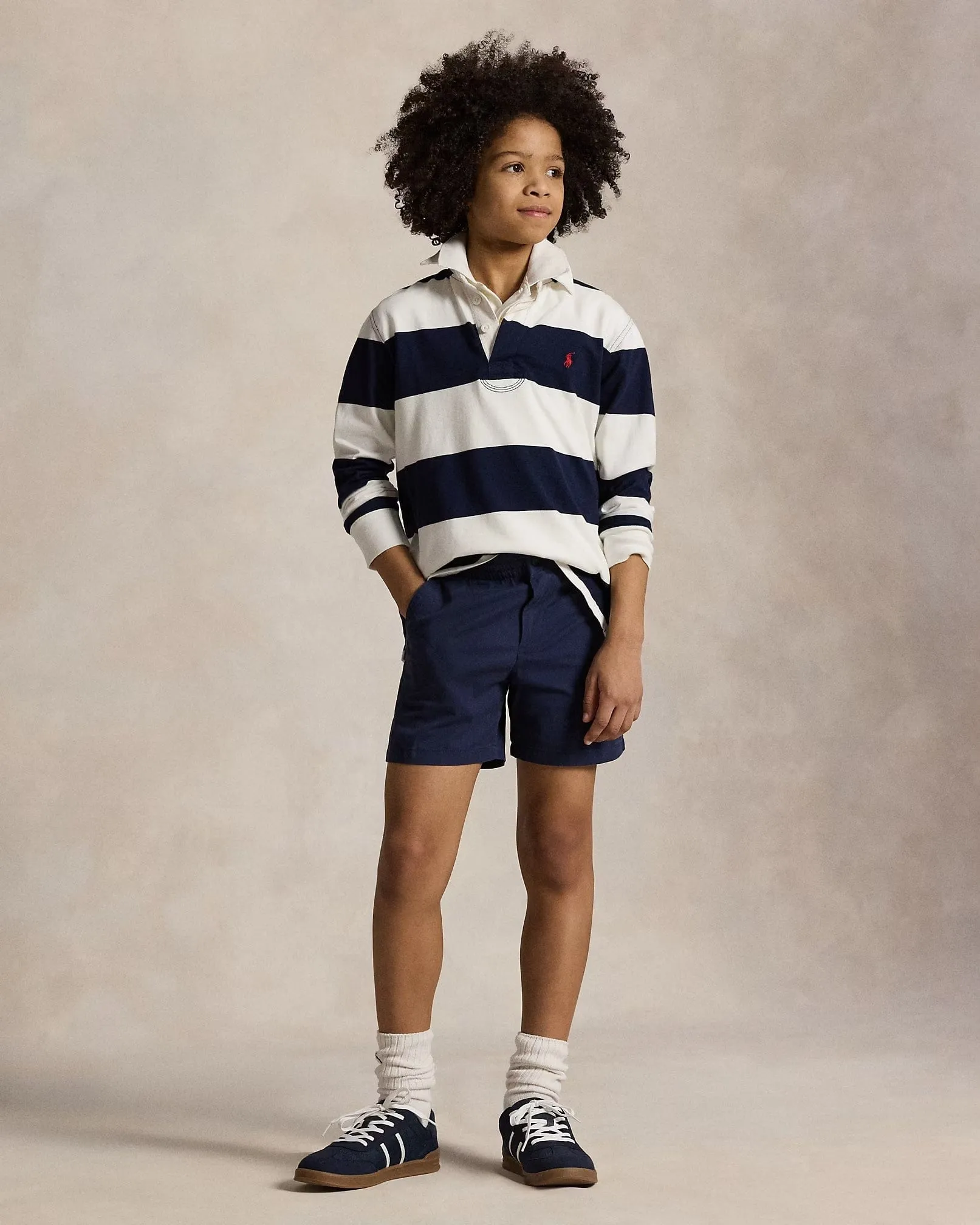 Boys Striped Jersey Rugby Shirt in Navy