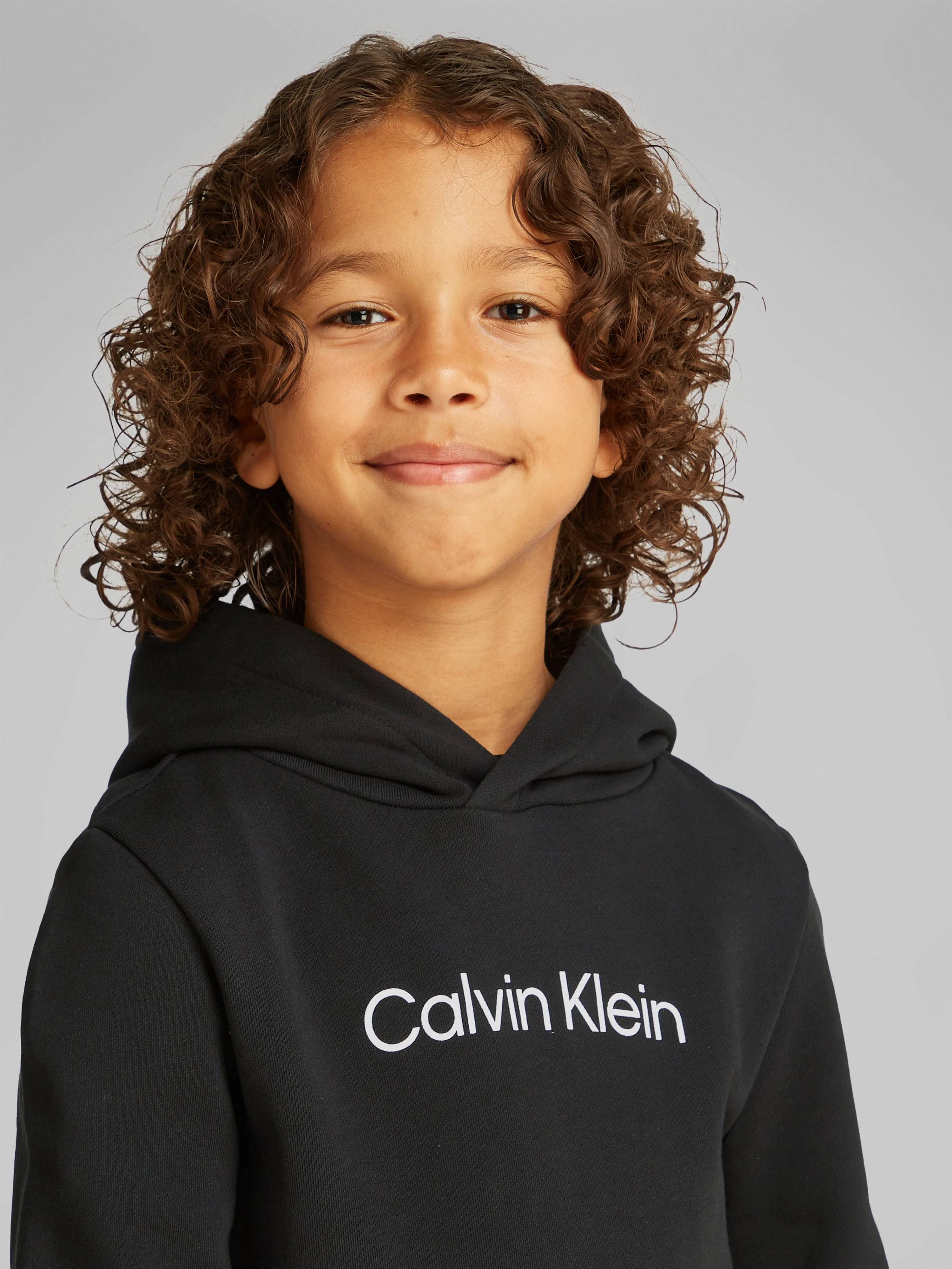 Calvin Klein Kids Logo Regular Terry Hoodie in Black