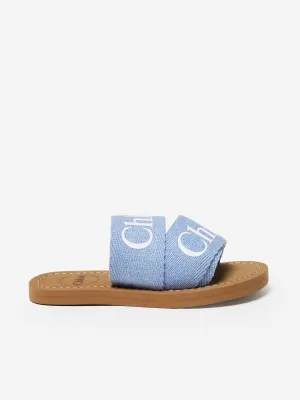 Chlo Girls Denim Logo Sliders in Blue