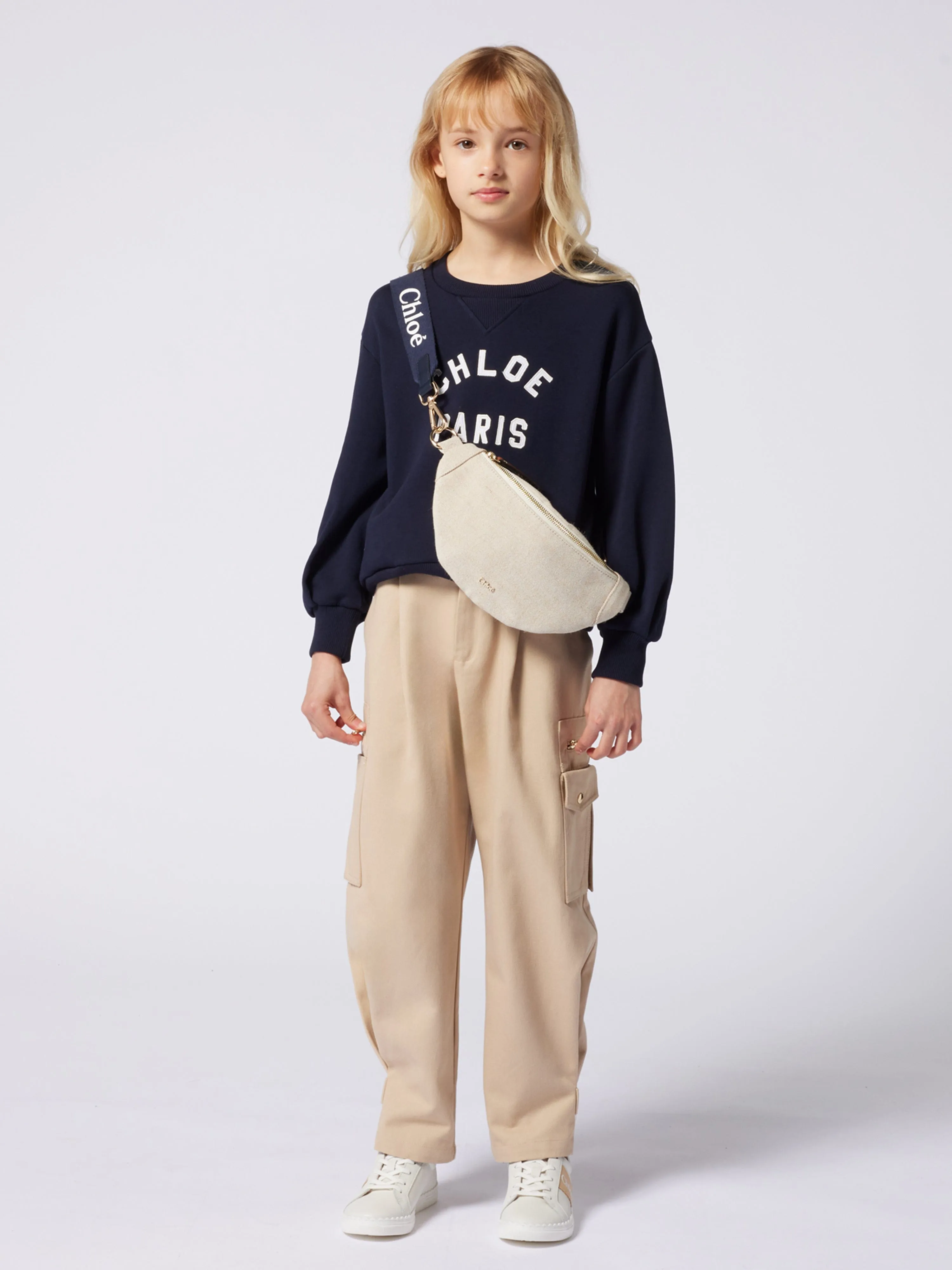 Chlo Girls Paris Logo Sweatshirt in Navy