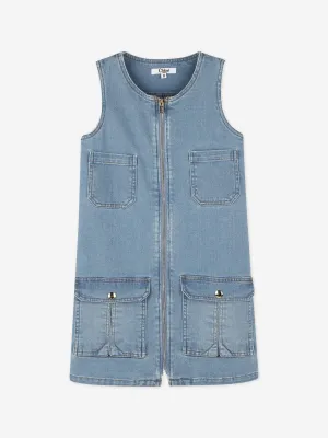 Chlo Girls Sleeveless Denim Zip Dress in Blue