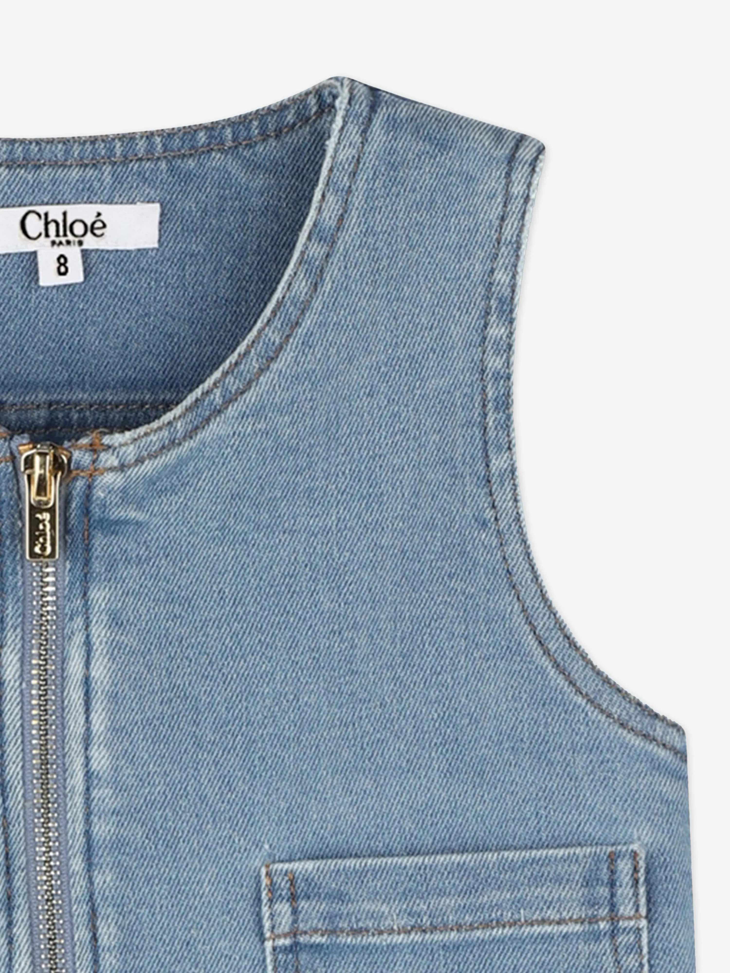 Chlo Girls Sleeveless Denim Zip Dress in Blue