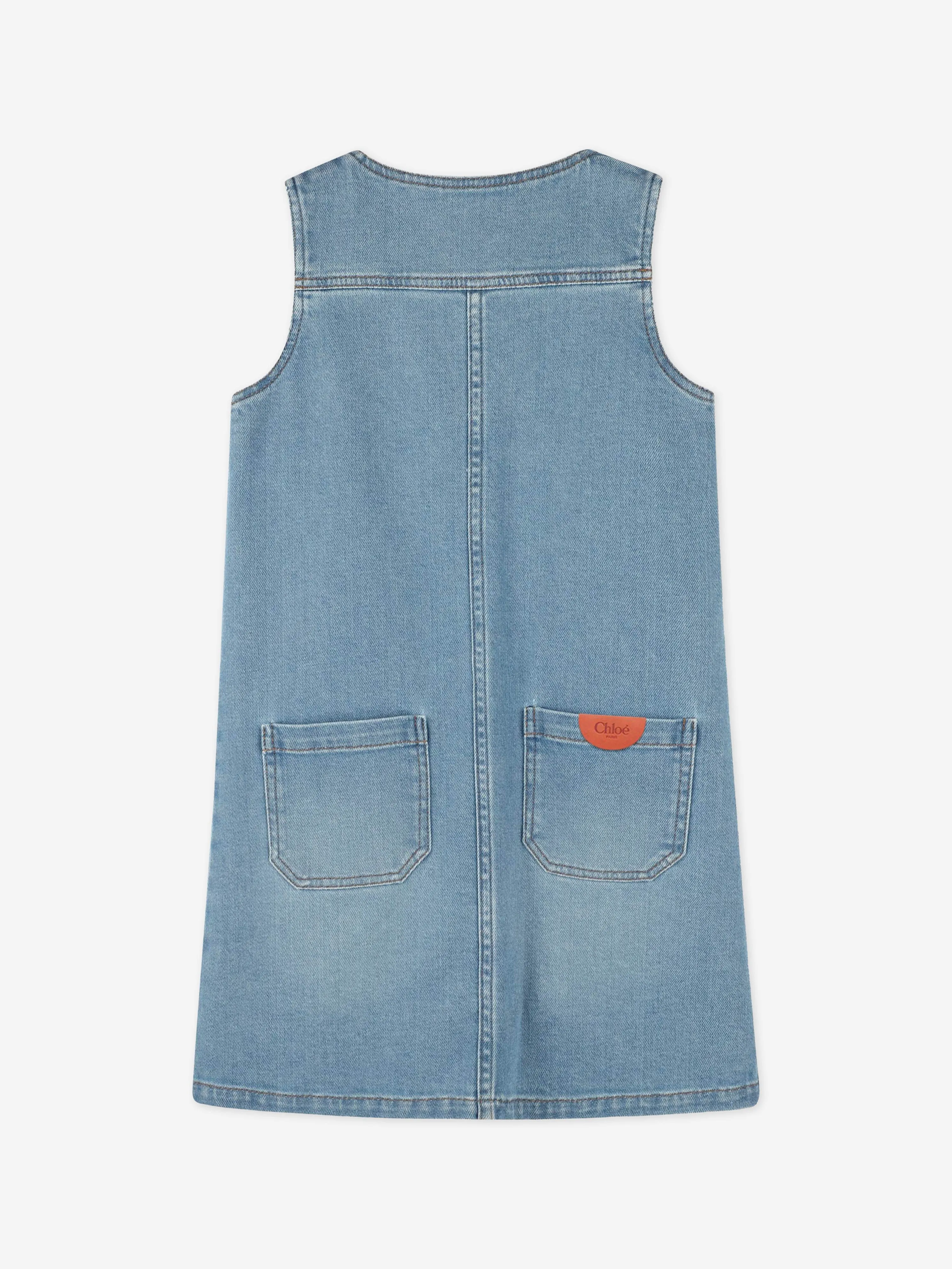 Chlo Girls Sleeveless Denim Zip Dress in Blue