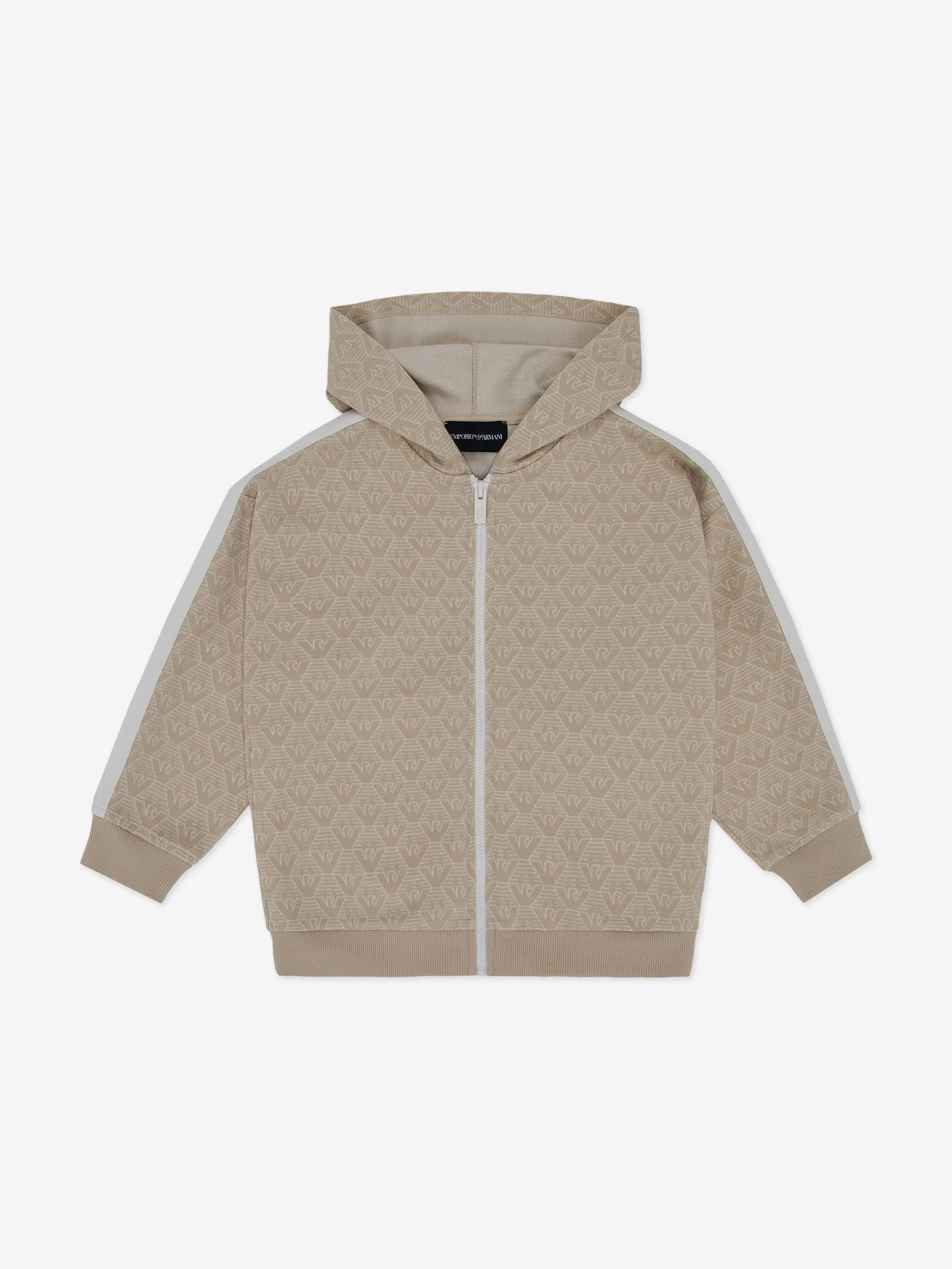 Emporio Armani Boys Logo Zip Up Top in Beige