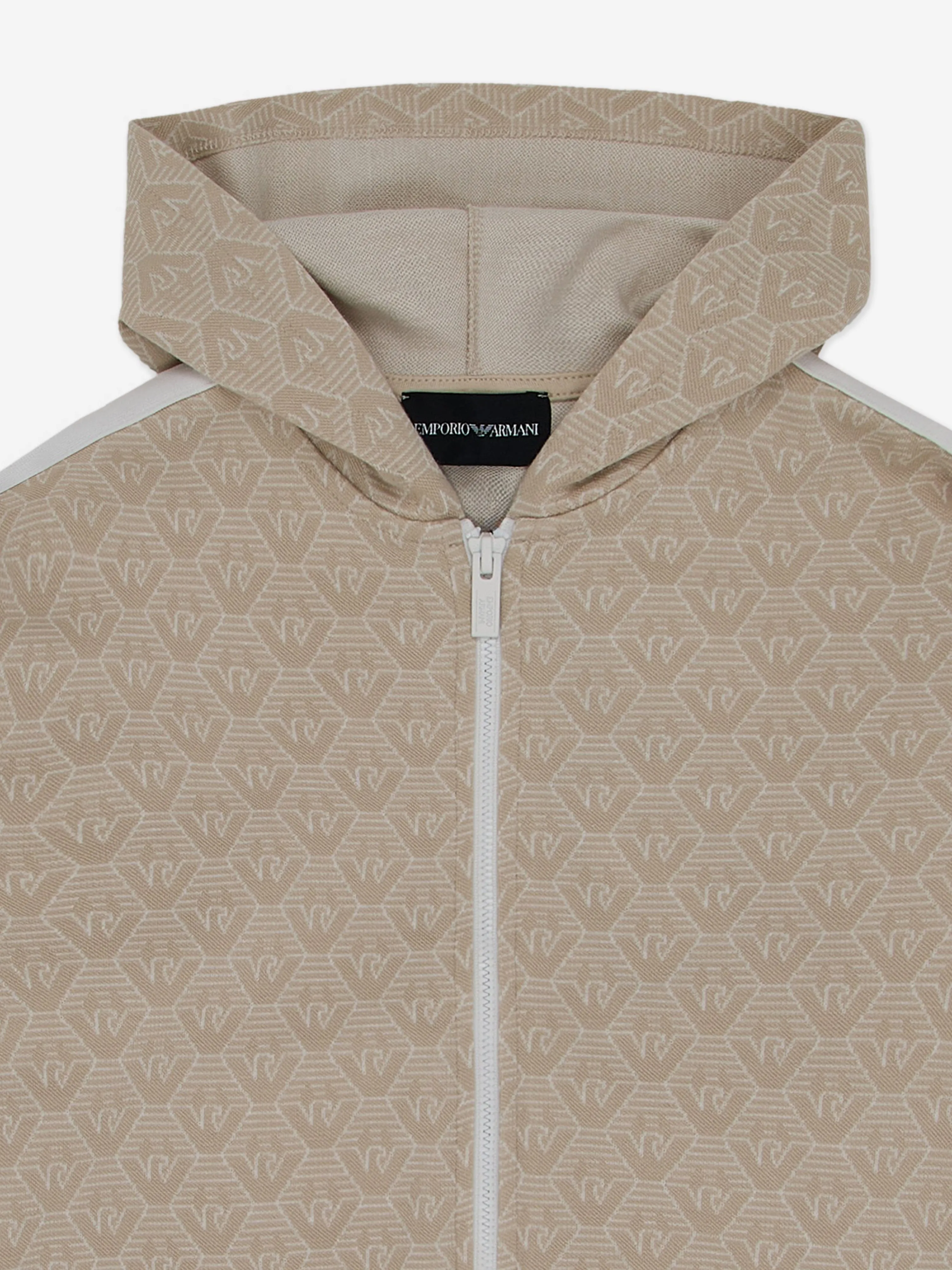 Emporio Armani Boys Logo Zip Up Top in Beige