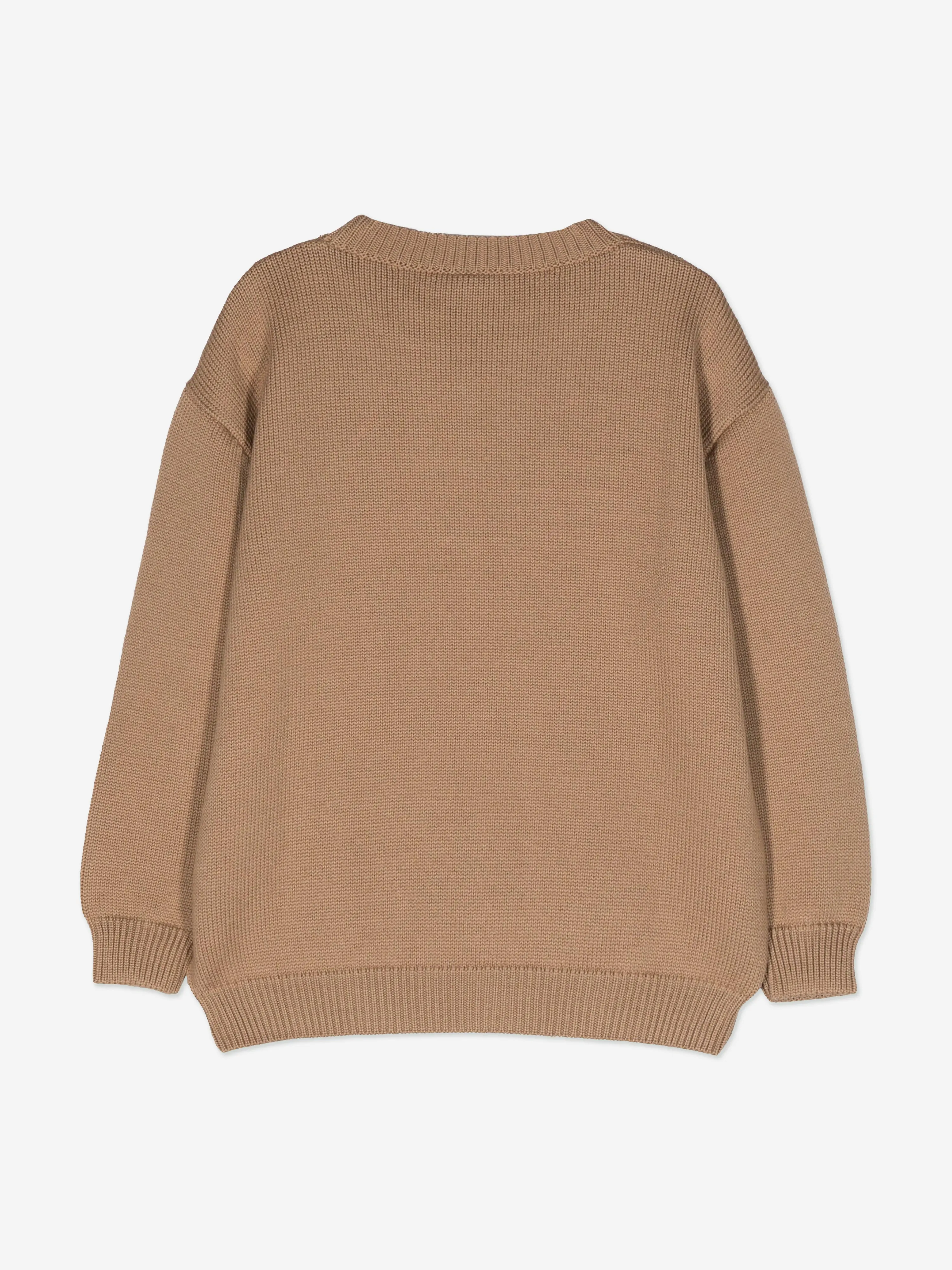 Fendi Kids Wool Knitted Logo Jumper in Brown