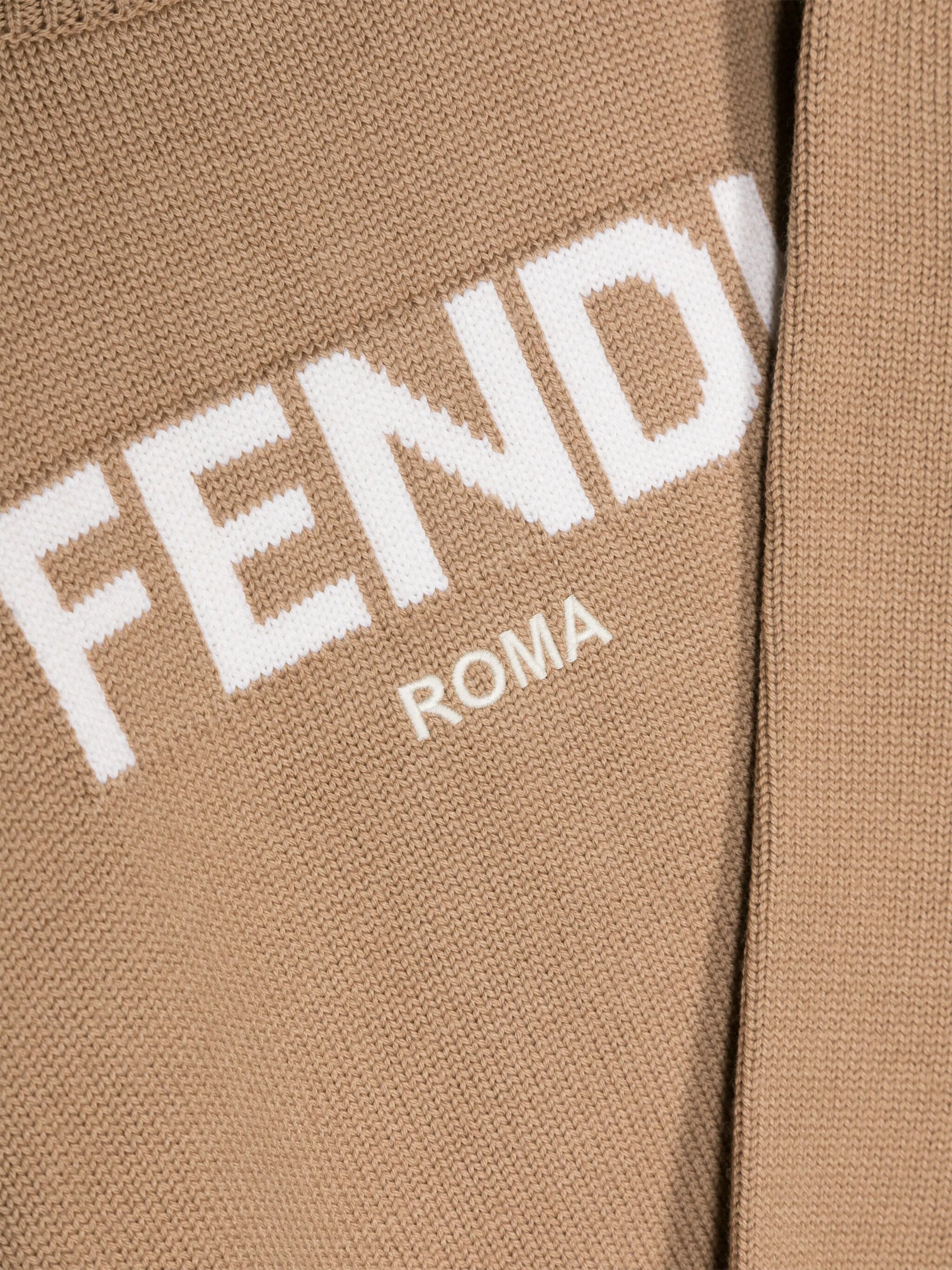 Fendi Kids Wool Knitted Logo Jumper in Brown