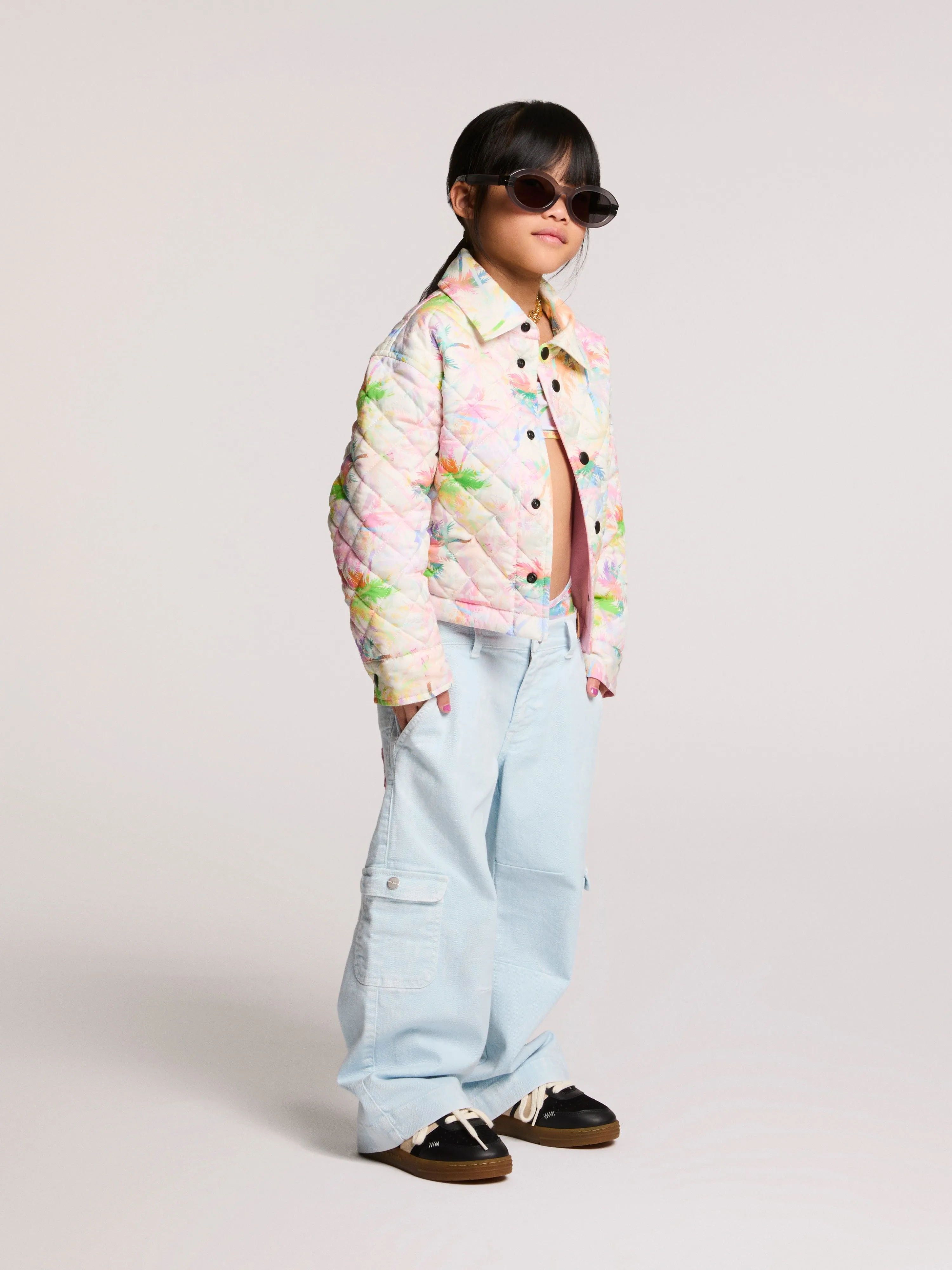 Girls AOP Palms Padded Jacket in Ivory