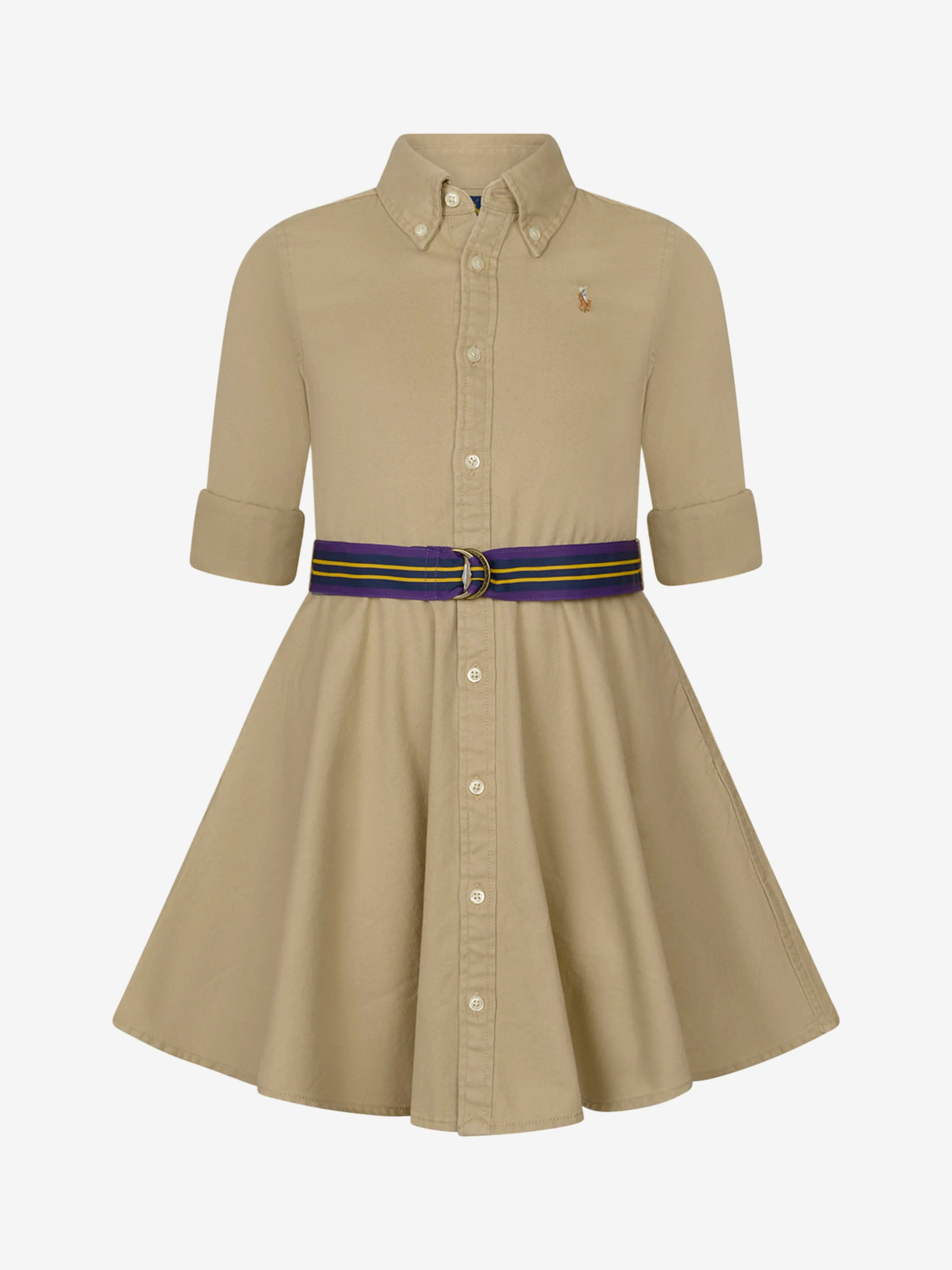 Girls Belted Chino Shirt Dress in Beige