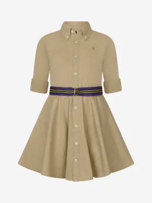 Girls Belted Chino Shirt Dress in Beige