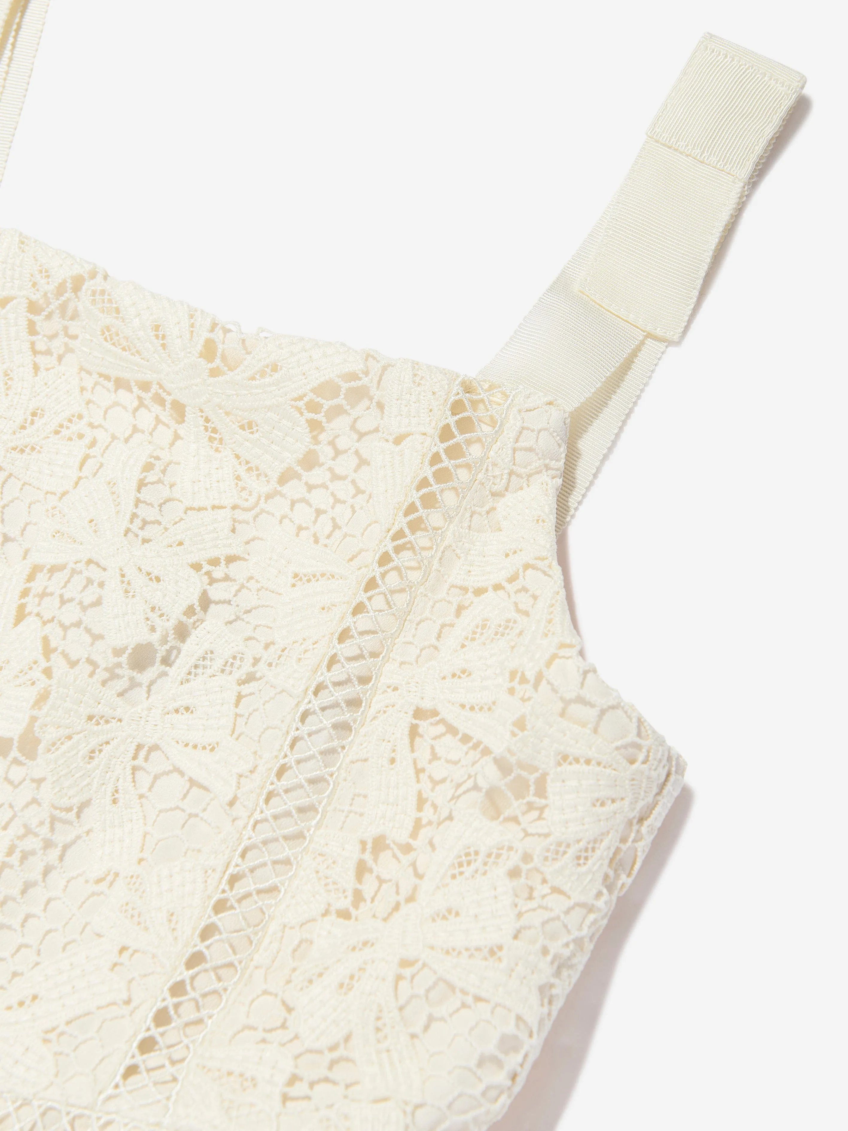Girls Bow Lace Dress in White