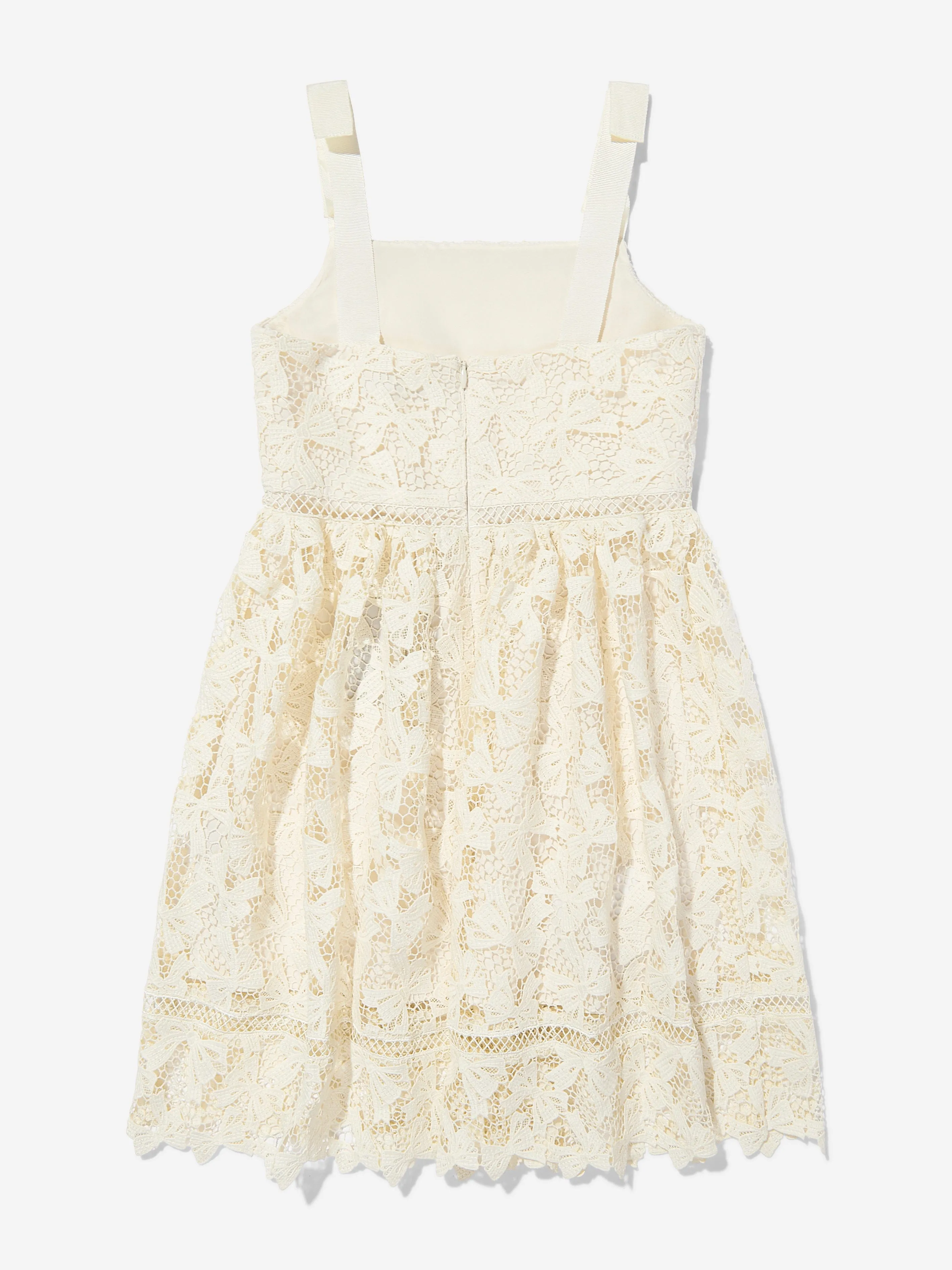 Girls Bow Lace Dress in White