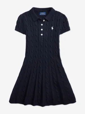 Girls Classic Cable Day Dress in Navy