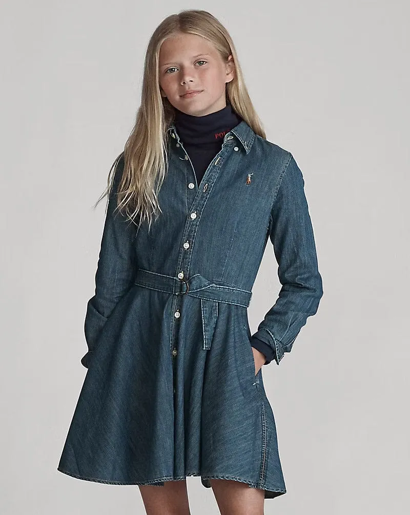 Girls Denim Shirt Dress in Blue