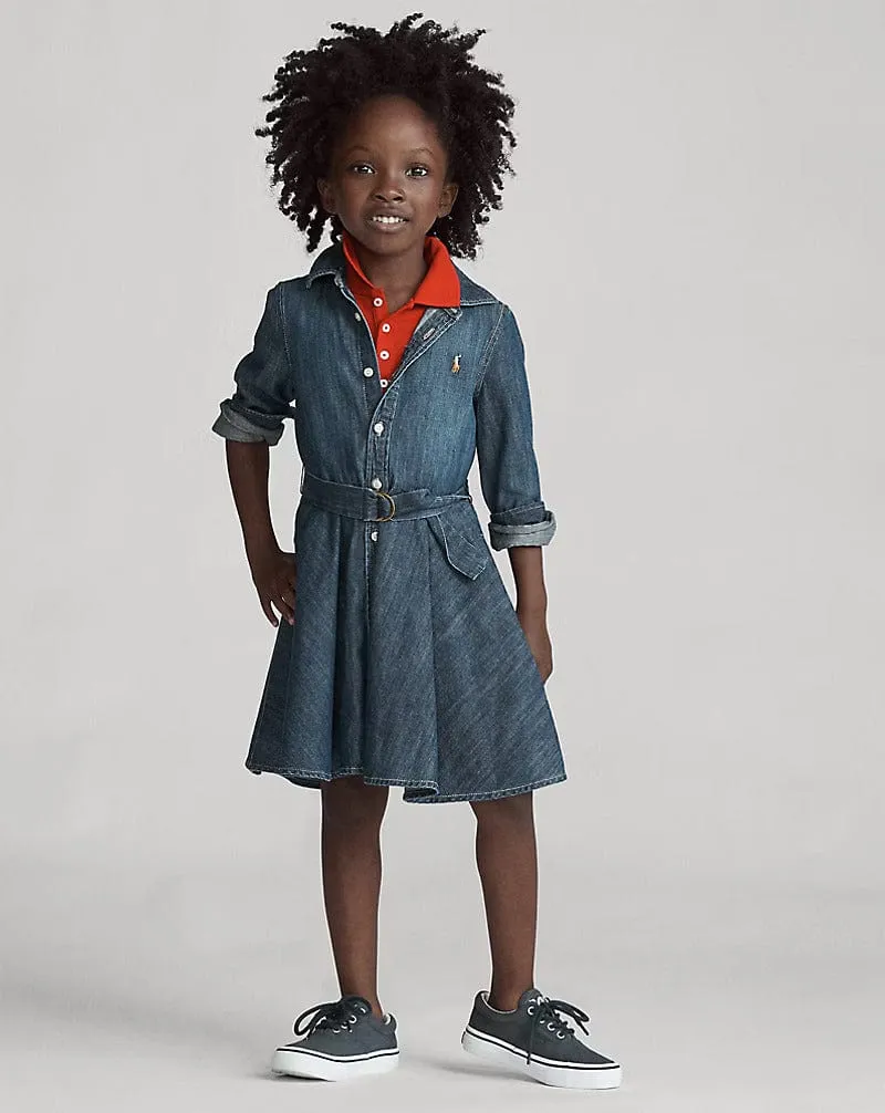 Girls Denim Shirt Dress in Blue