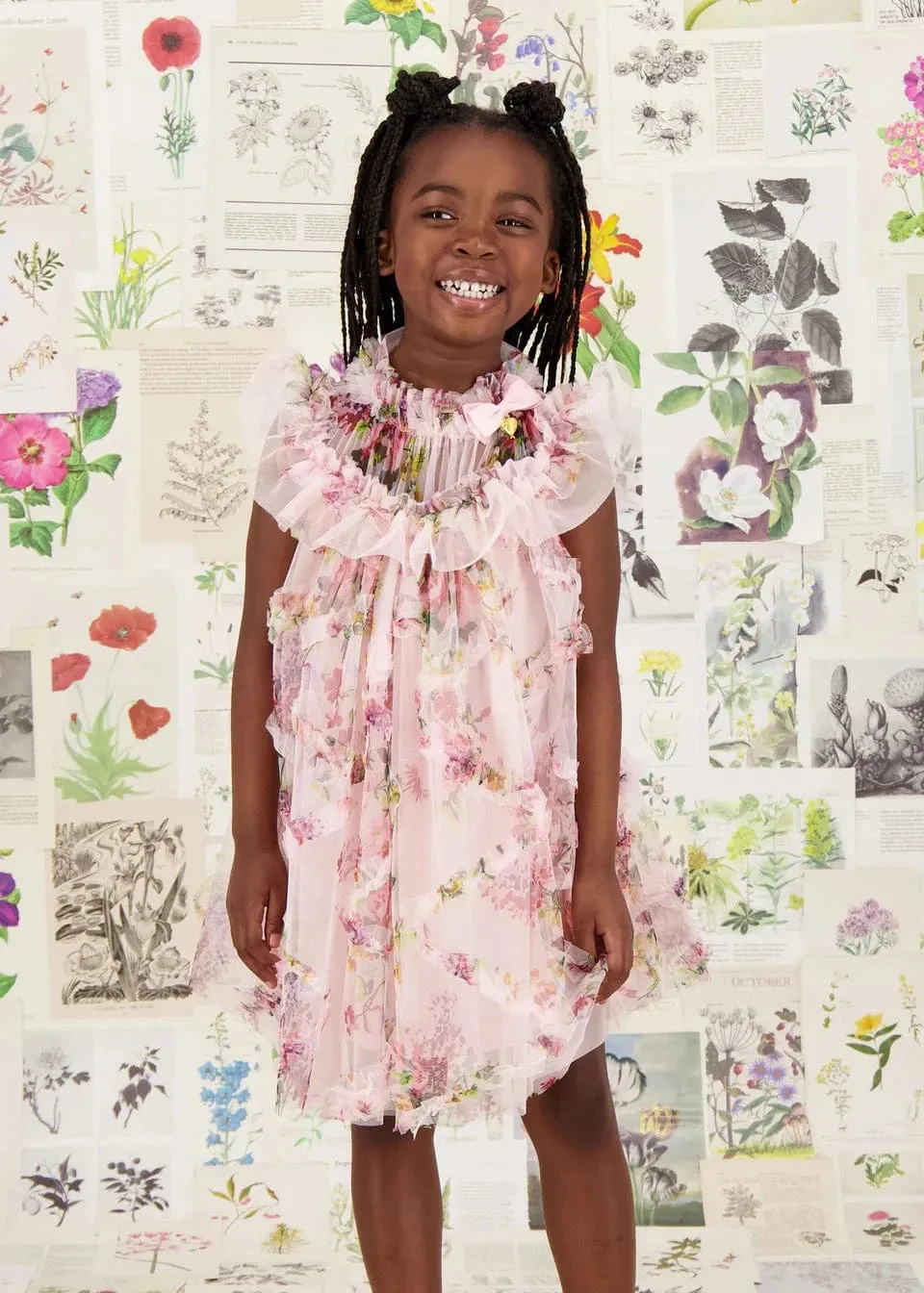 Girls Elle Floral Tulle Dress in Pink