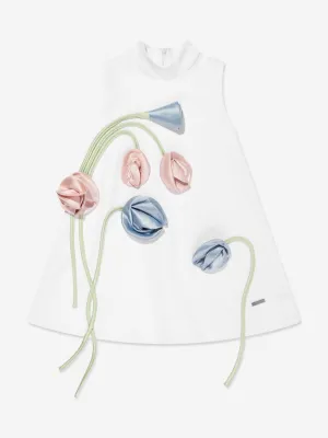 Girls Flora 3D Flower Dress in White