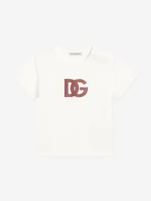 Girls Glitter DG Logo T-Shirt in White