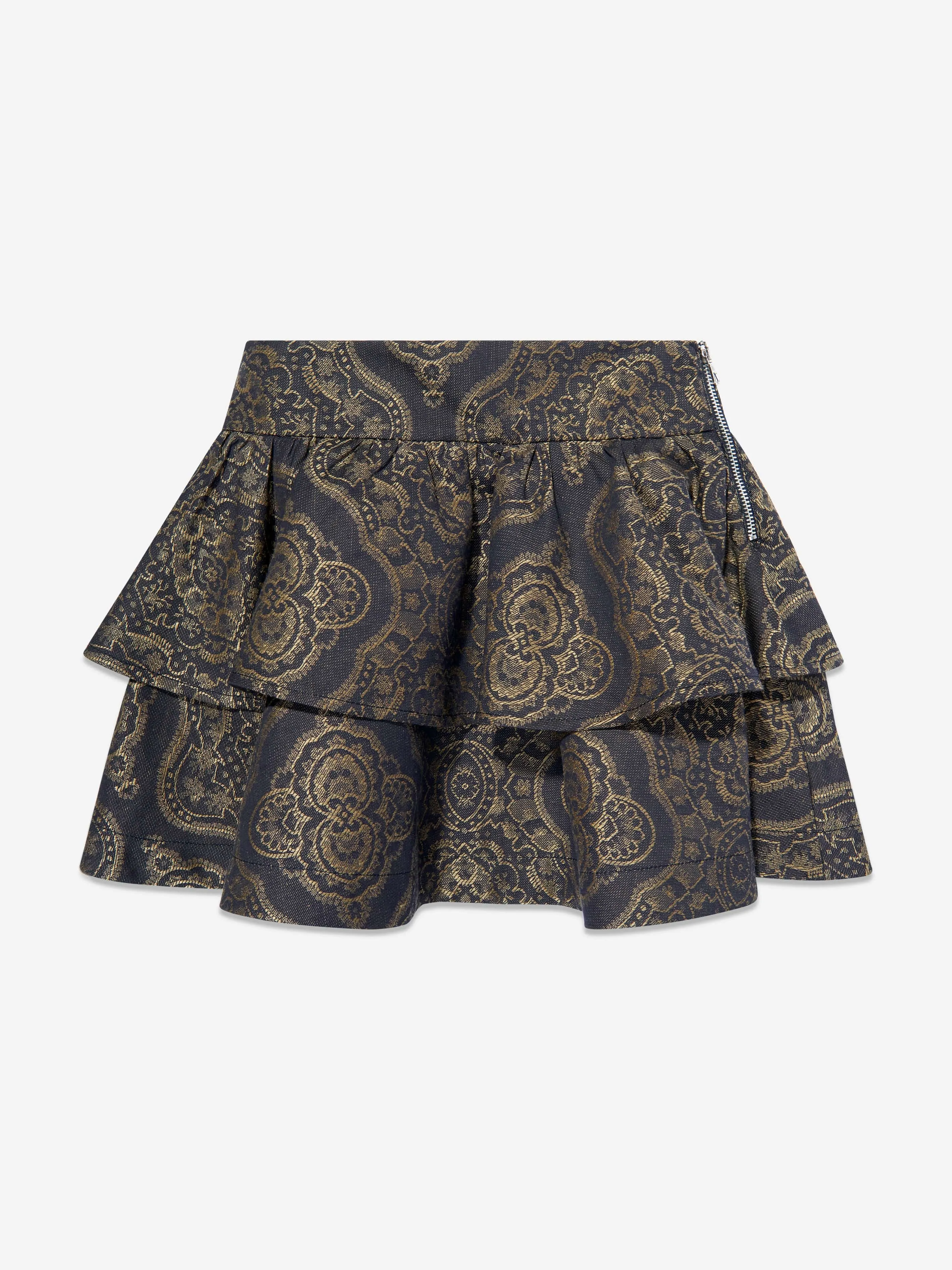 Girls Jacquard Ruffle Skirt in Navy