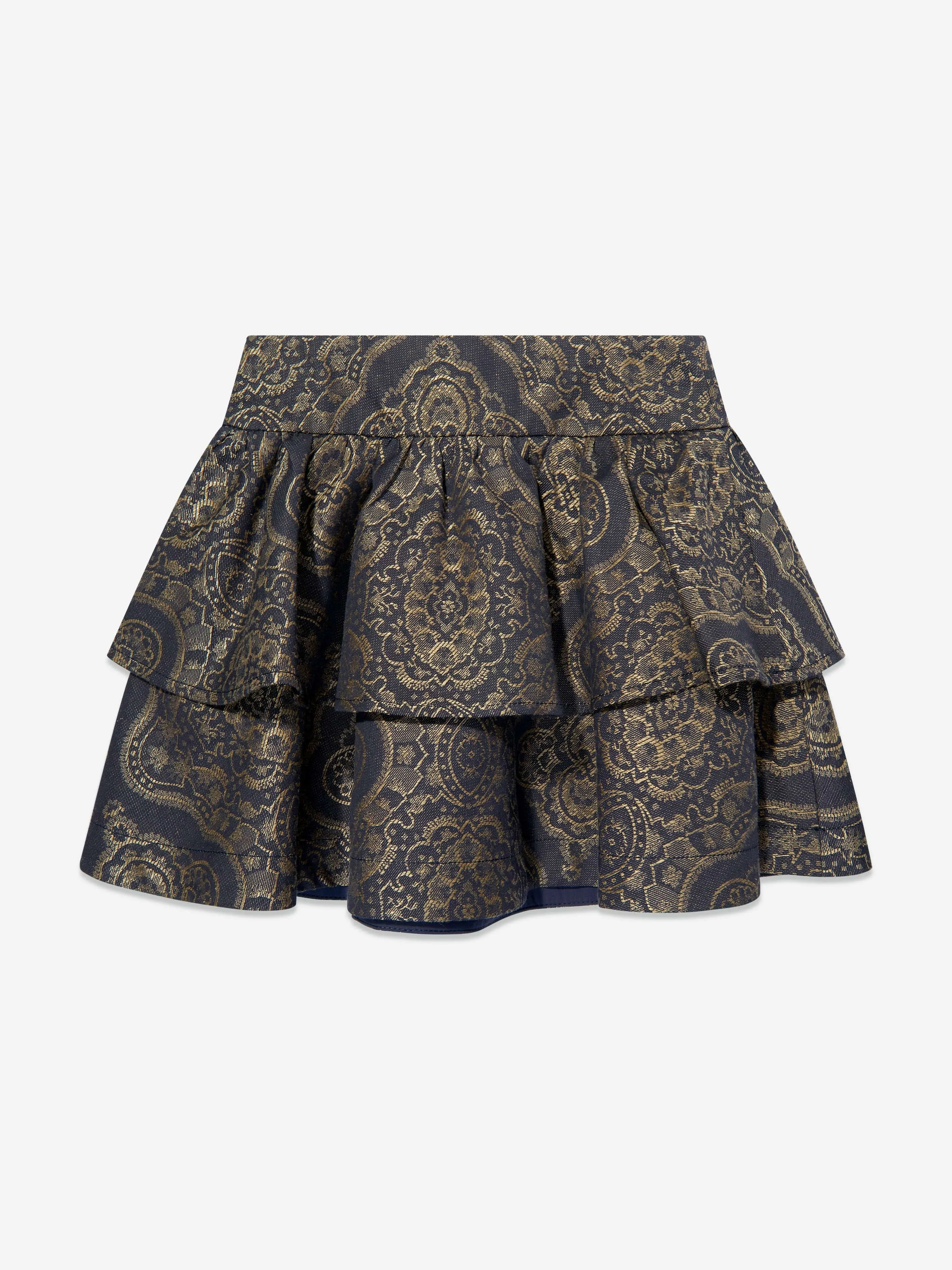 Girls Jacquard Ruffle Skirt in Navy