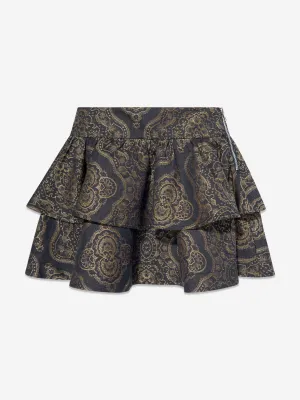 Girls Jacquard Ruffle Skirt in Navy