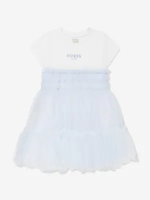 Girls Jersey and Tulle Dress in White