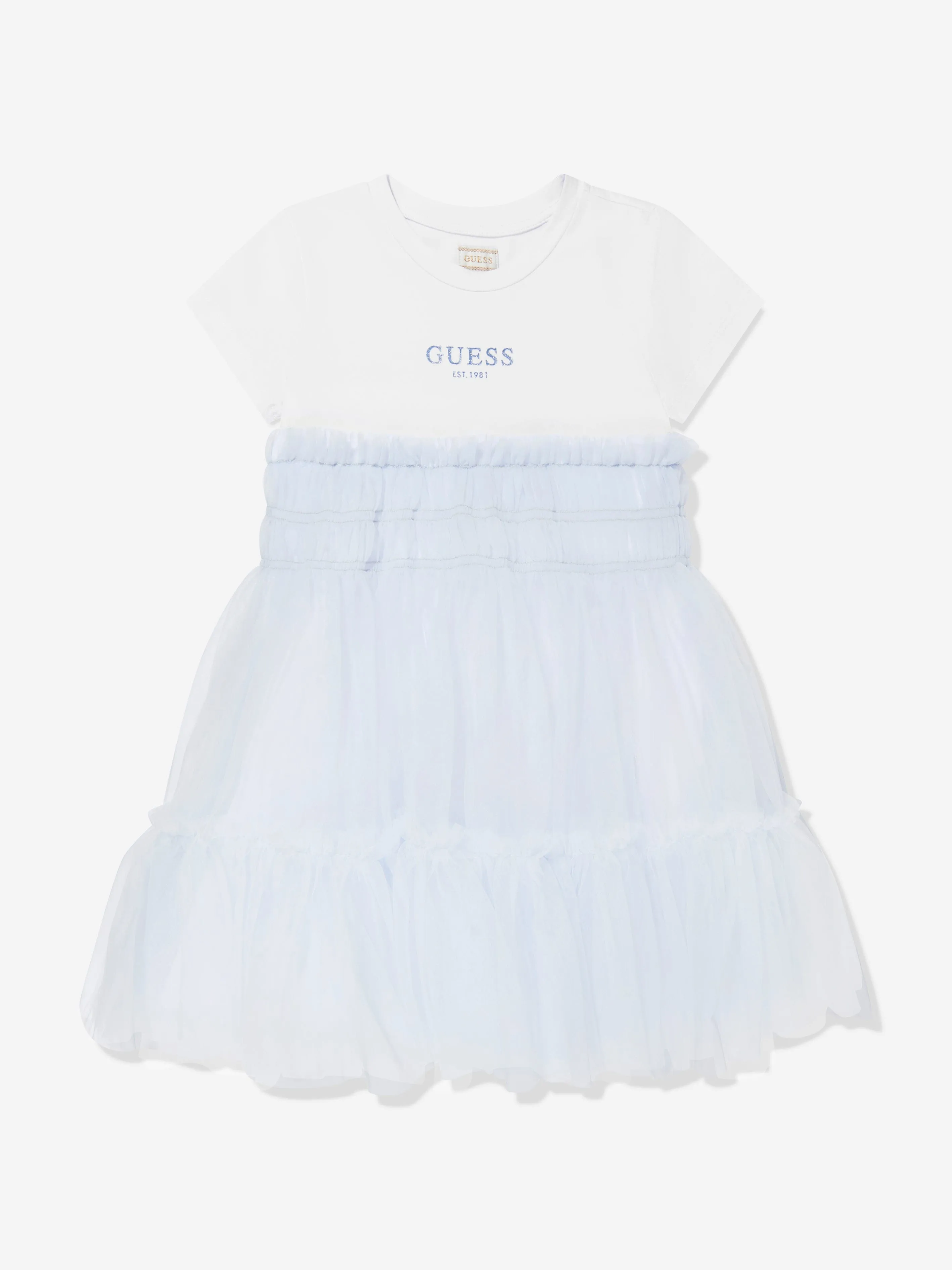 Girls Jersey and Tulle Dress in White