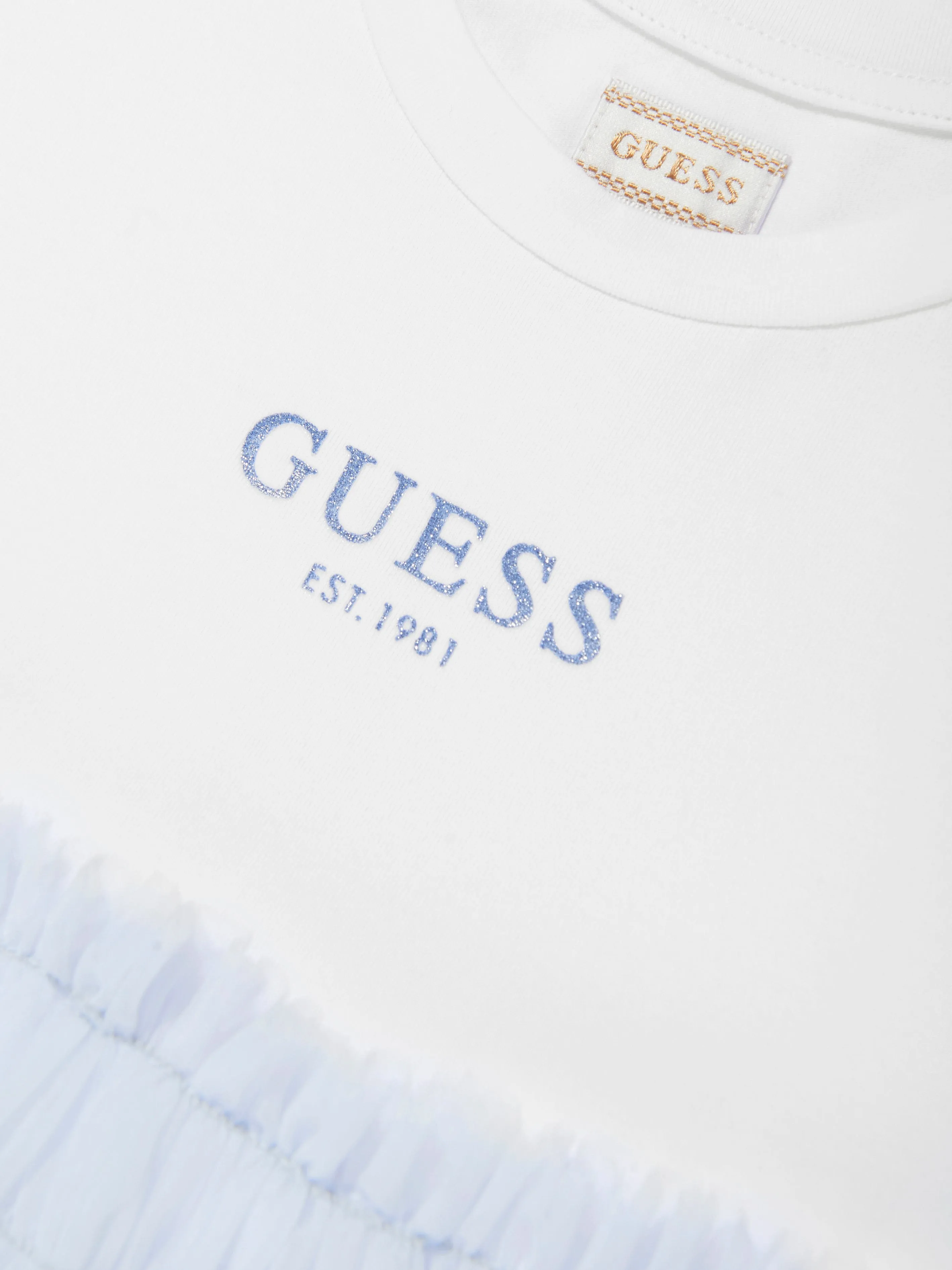Girls Jersey and Tulle Dress in White