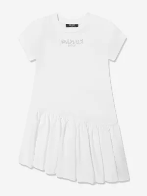 Girls Jersey Ruffle Dress in White