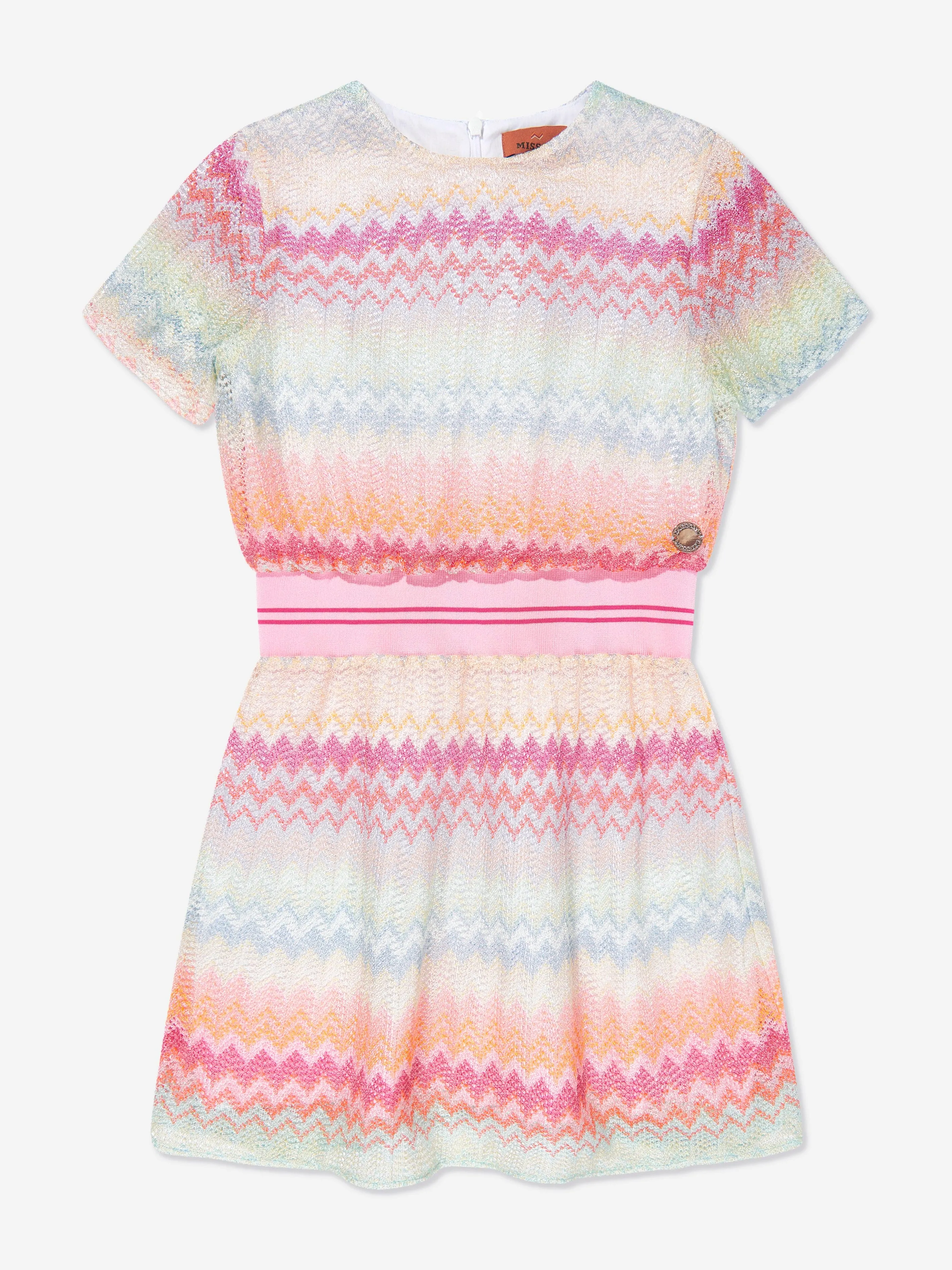 Girls Knitted Zigzag Dress in Multicolour
