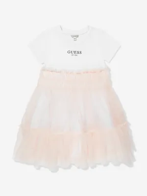 Girls Mixed Fabric Dress in Pink