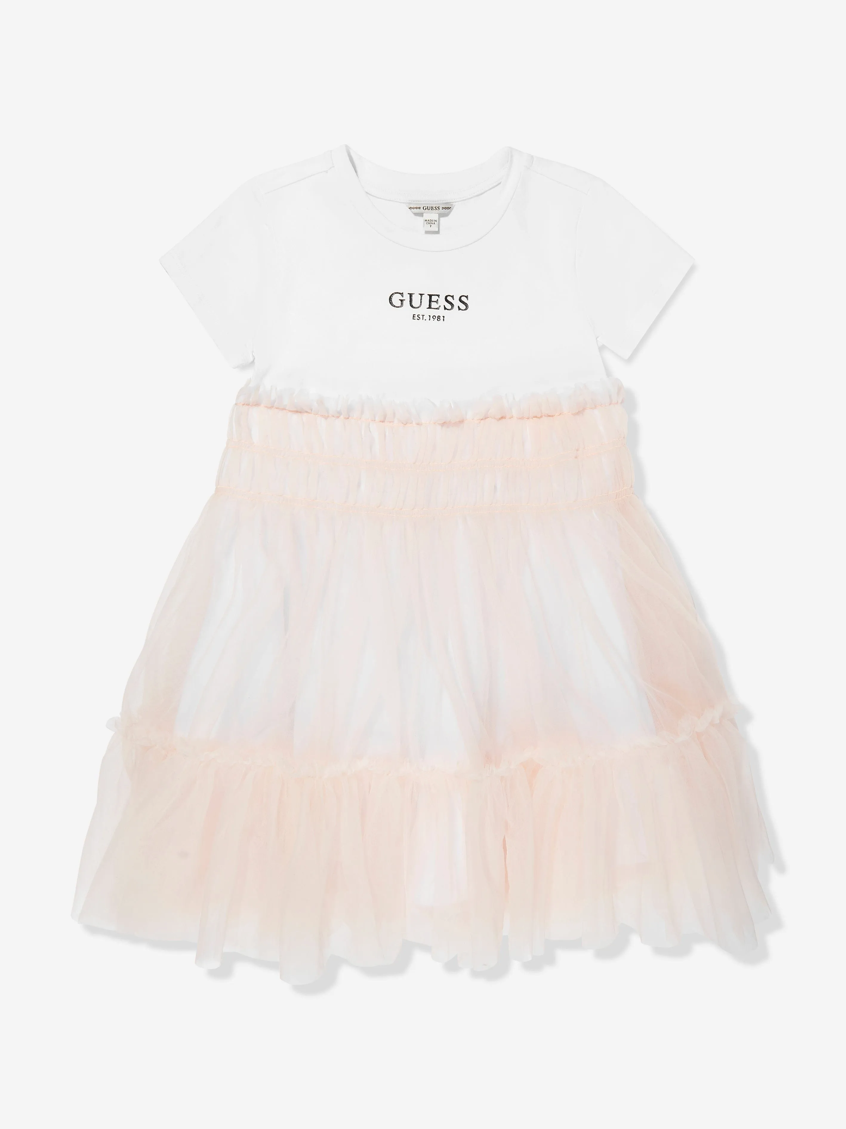 Girls Mixed Fabric Dress in Pink