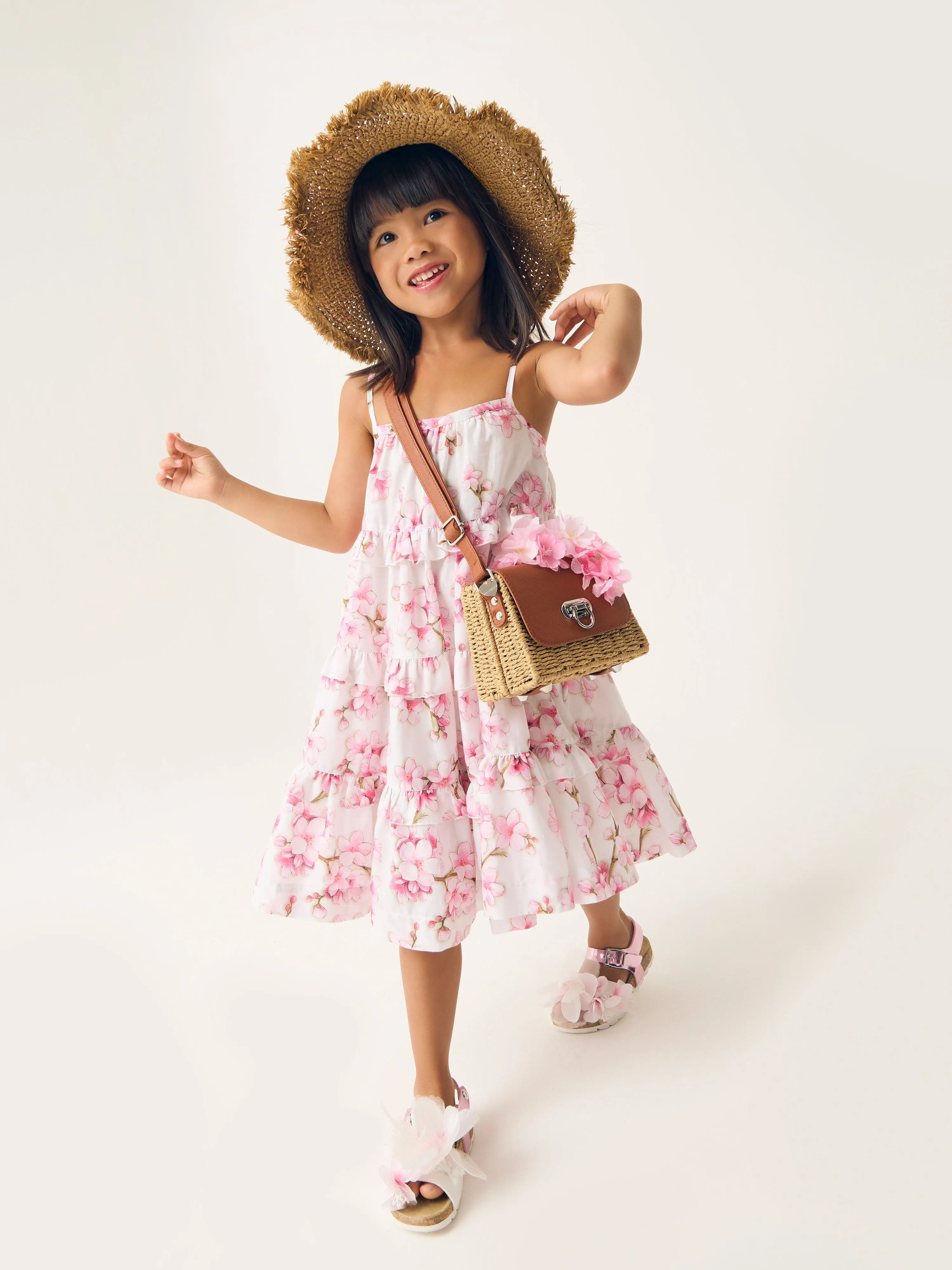 Girls Peach Blossom Sun Dress in White