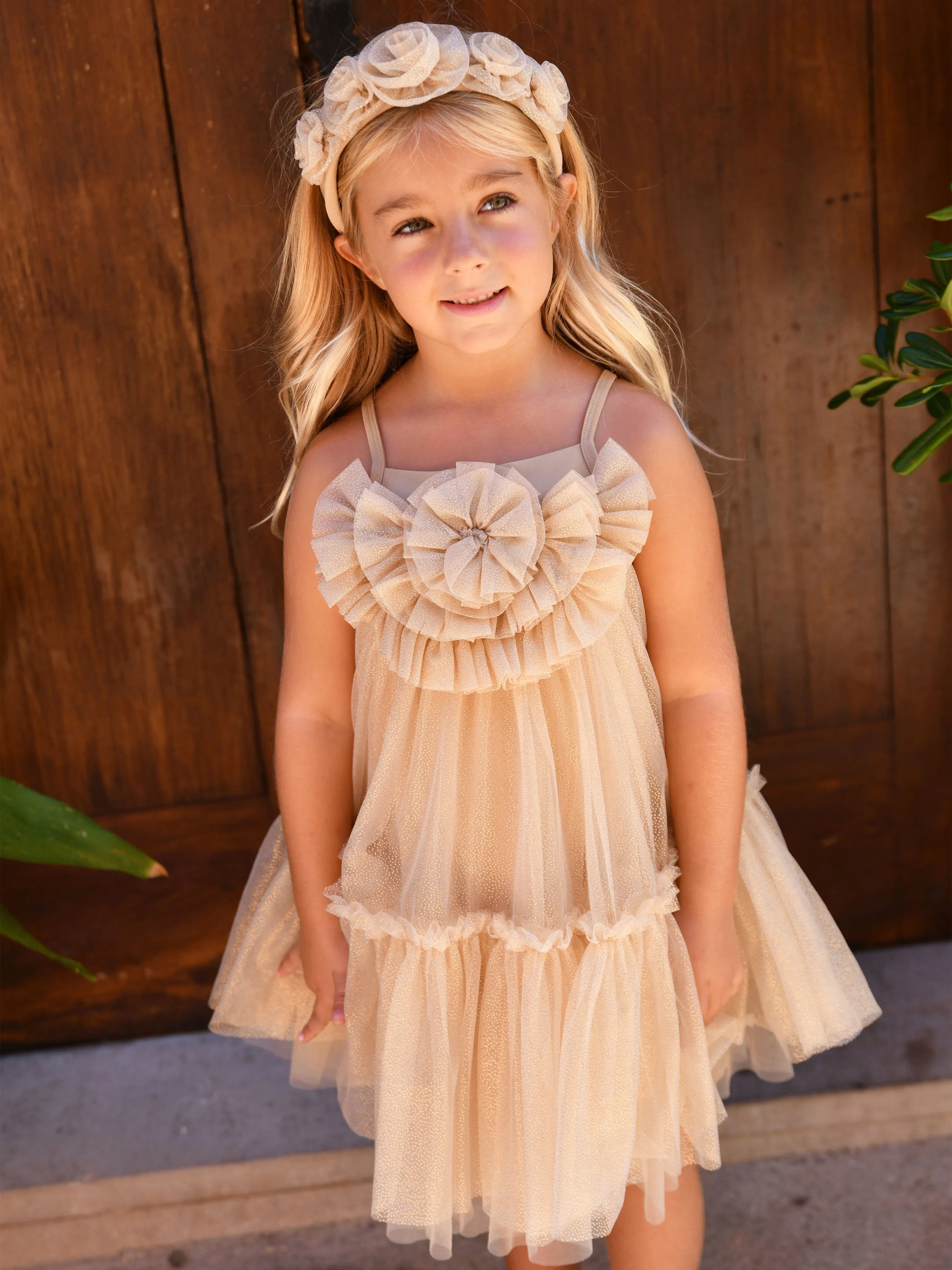 Girls Rosheen Tulle Dress in Gold
